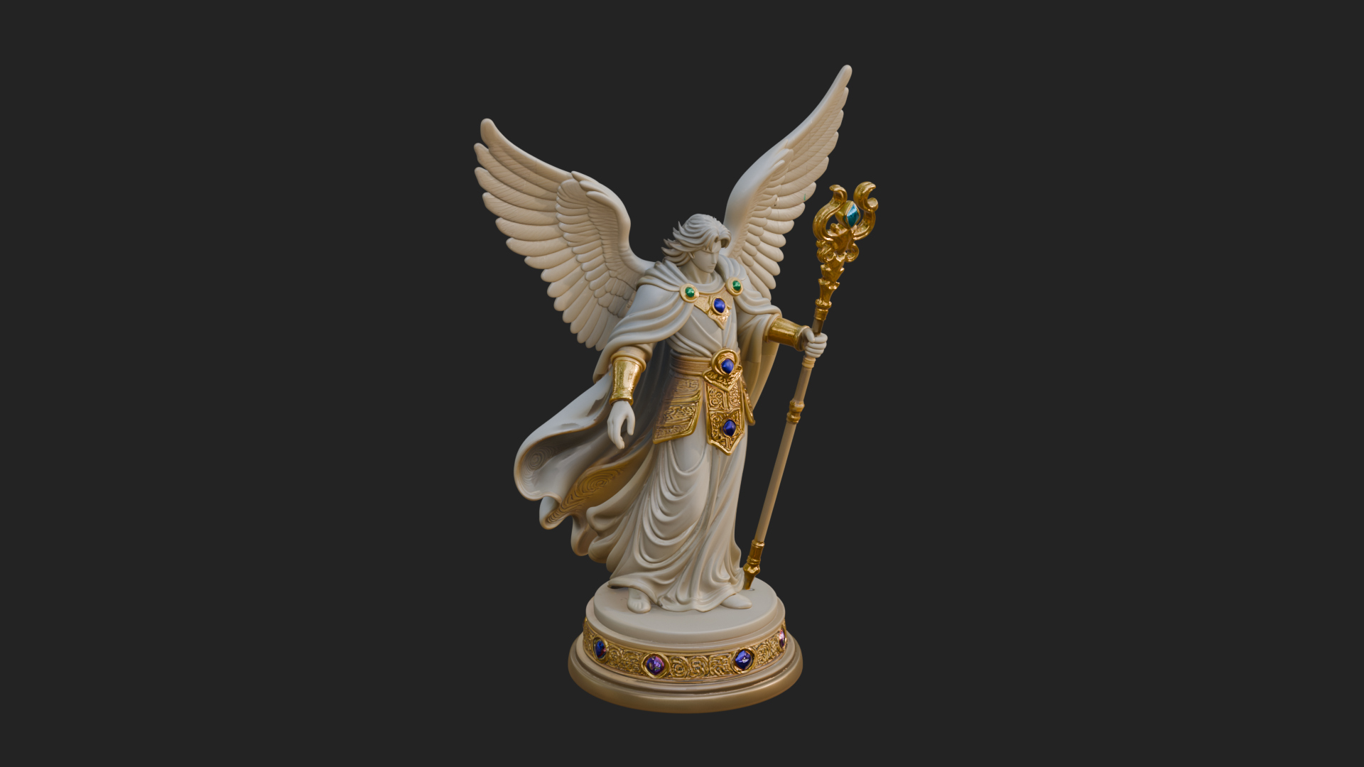 Archangel With Crosier Staff Statue Design 5 3D Print Model 3D Model