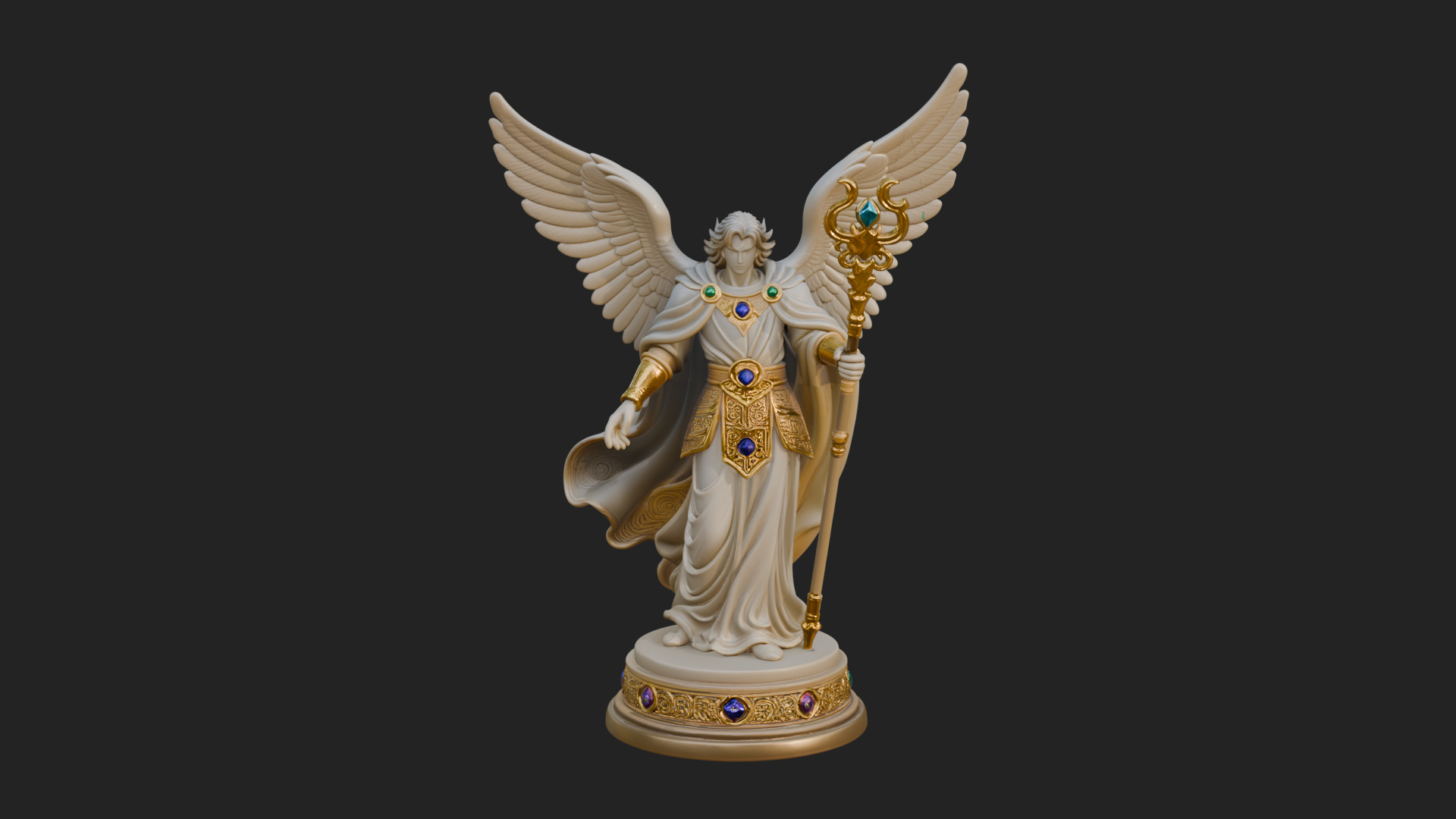 Archangel With Crosier Staff Statue Design 5 3D Print Model 3D Model