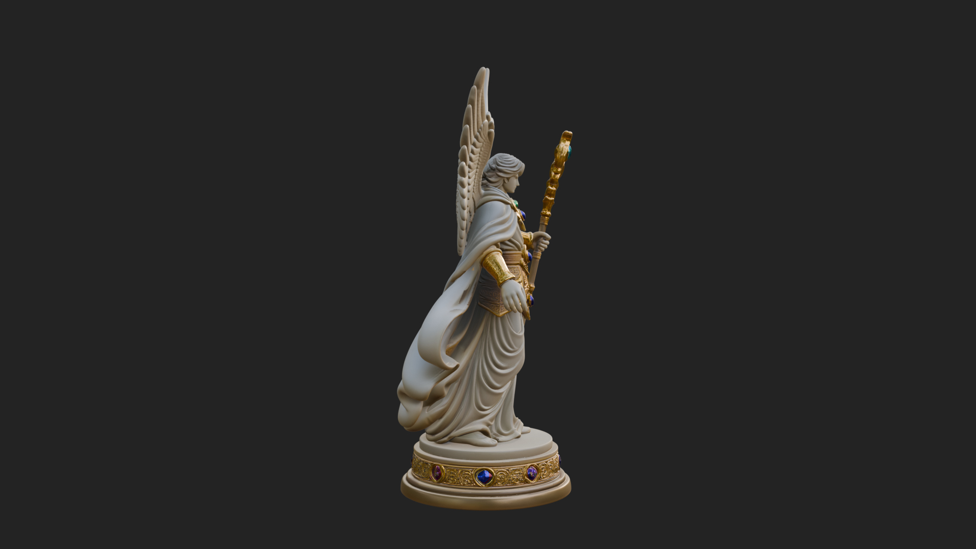 Archangel With Crosier Staff Statue Design 5 3D Print Model 3D Model