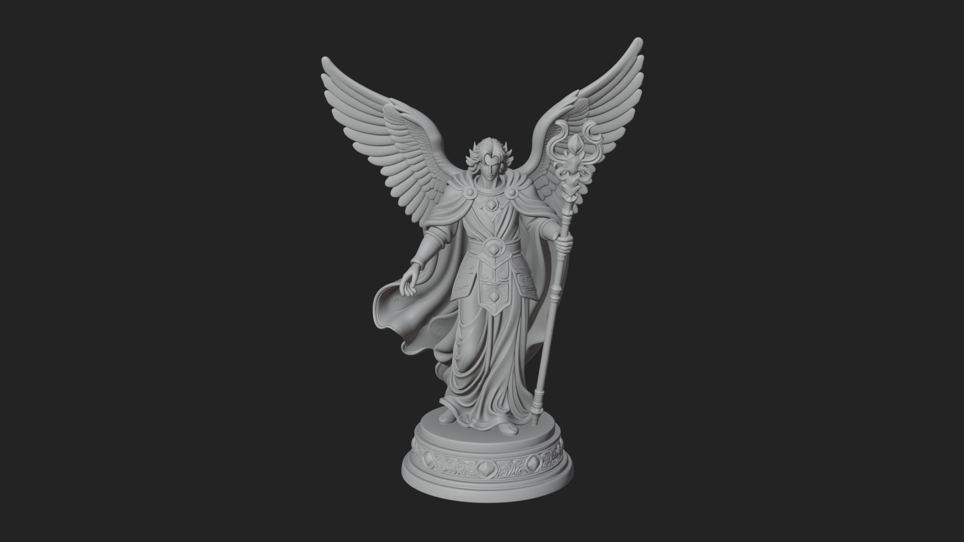 Archangel With Crosier Staff Statue Design 5 3D Print Model 3D Model