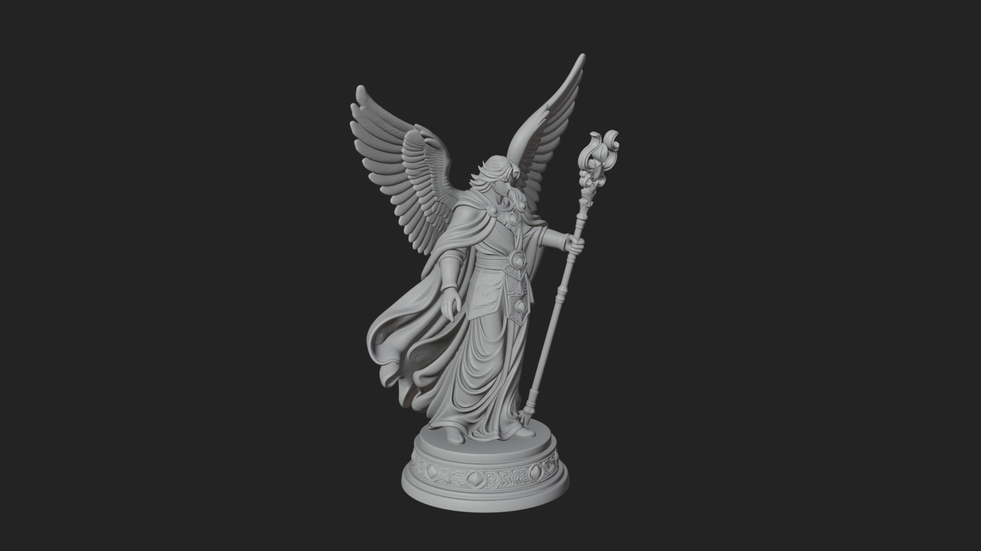 Archangel With Crosier Staff Statue Design 5 3D Print Model 3D Model