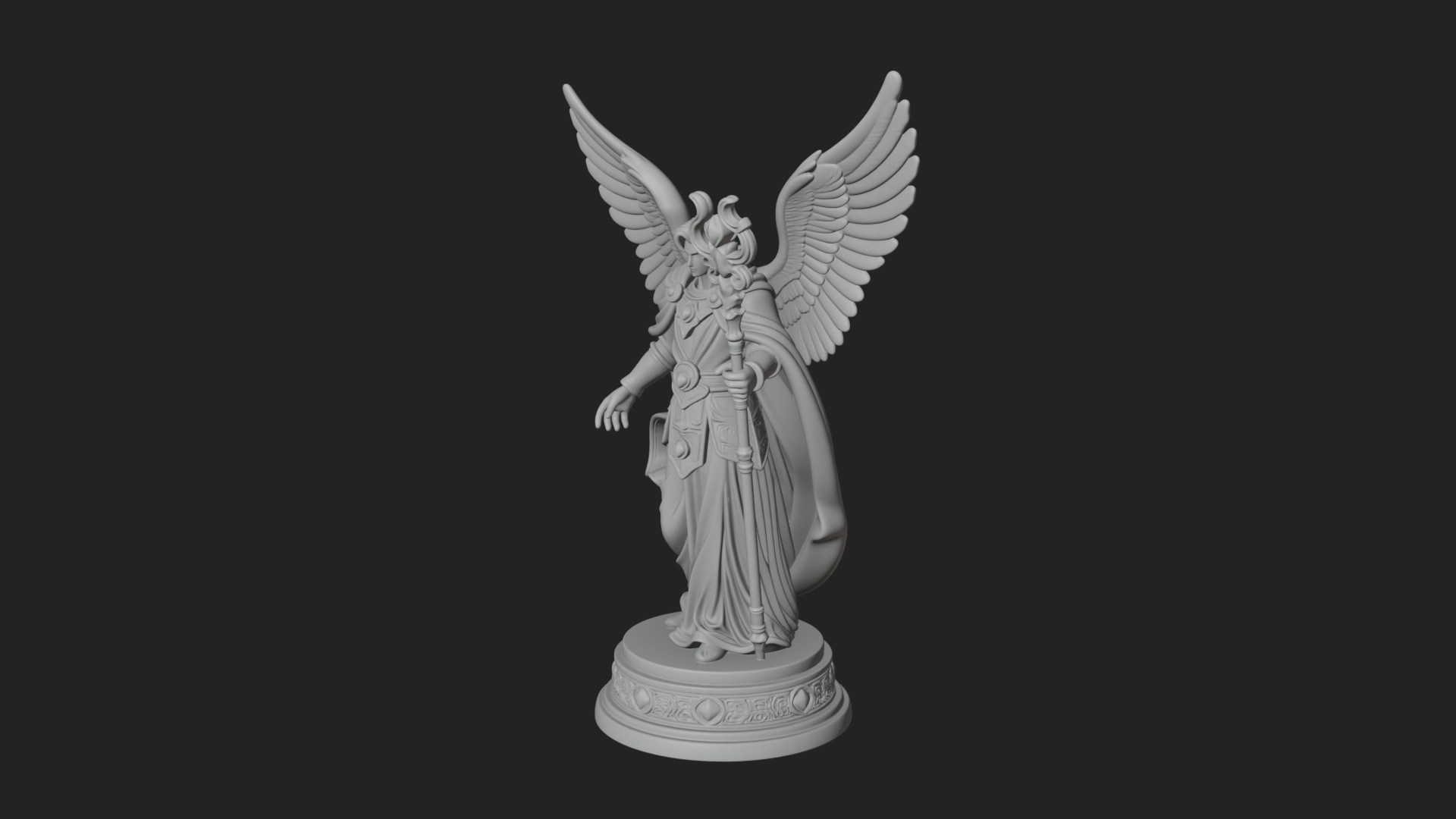 Archangel With Crosier Staff Statue Design 5 3D Print Model 3D Model