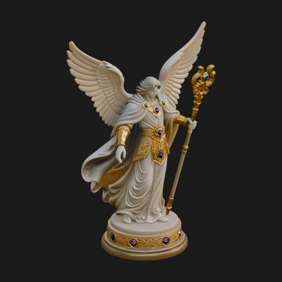 Archangel With Crosier Staff Statue Design 5 3D Print Model