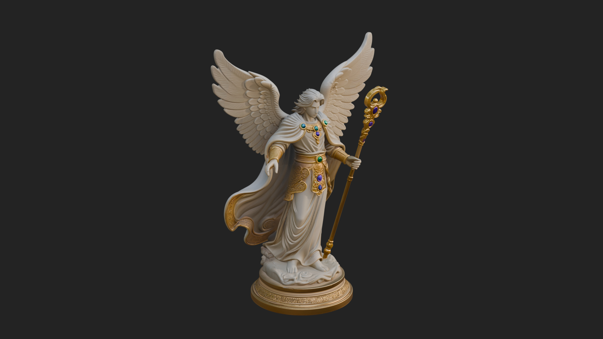 Archangel With Crosier Staff Statue Design 6 3D Print Model 3D Model