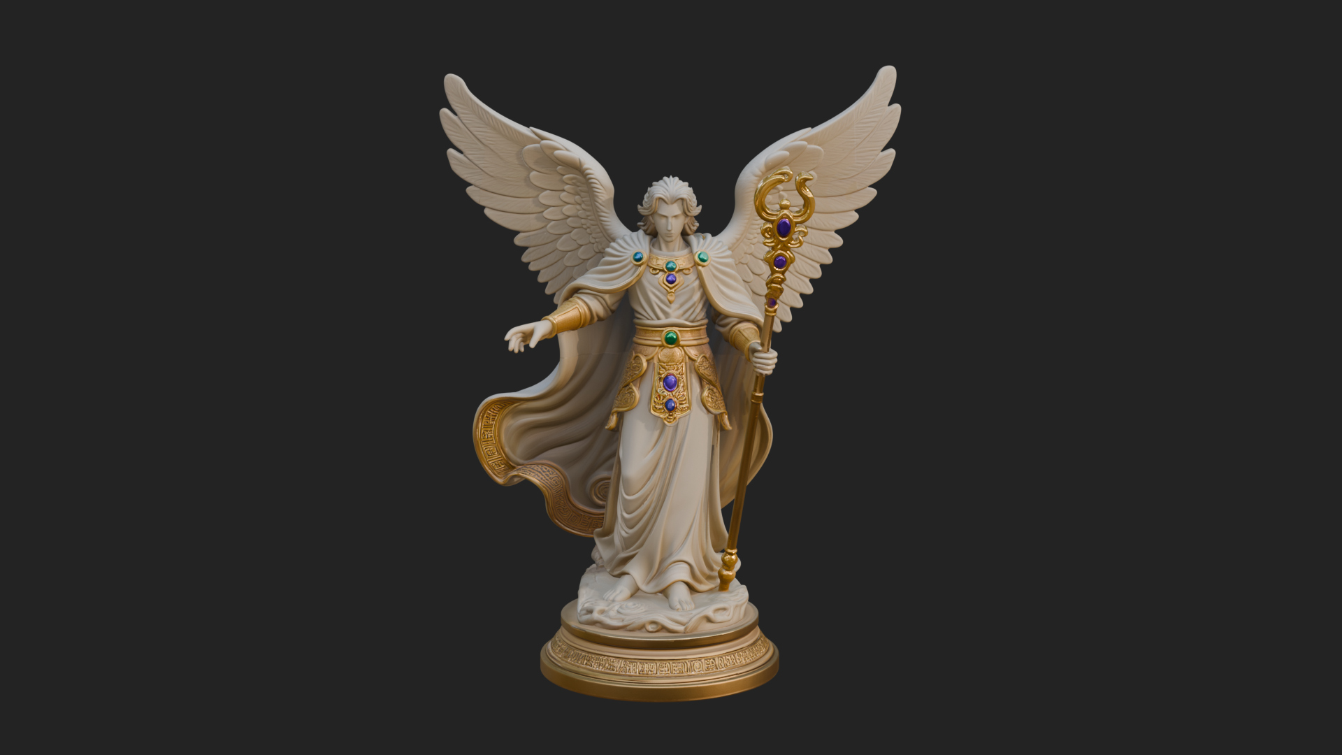 Archangel With Crosier Staff Statue Design 6 3D Print Model 3D Model