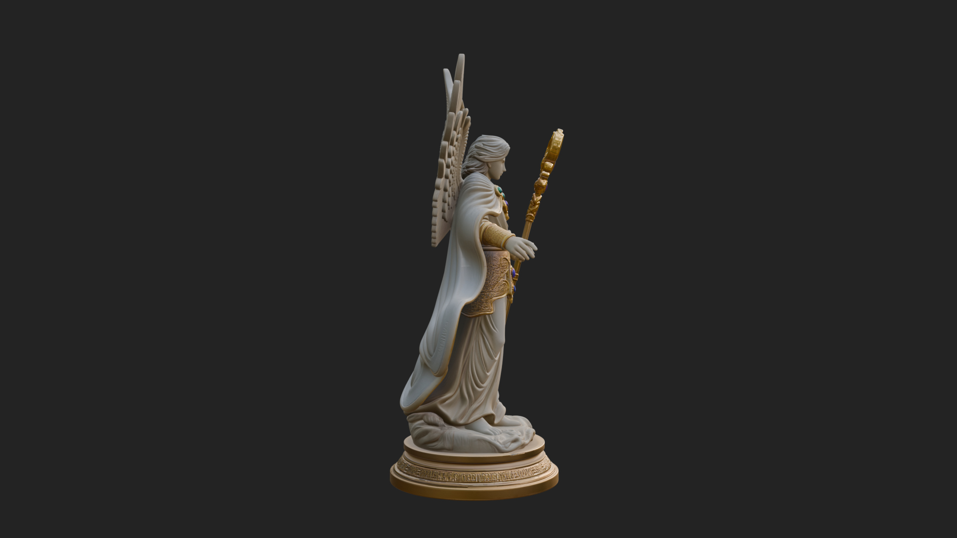 Archangel With Crosier Staff Statue Design 6 3D Print Model 3D Model