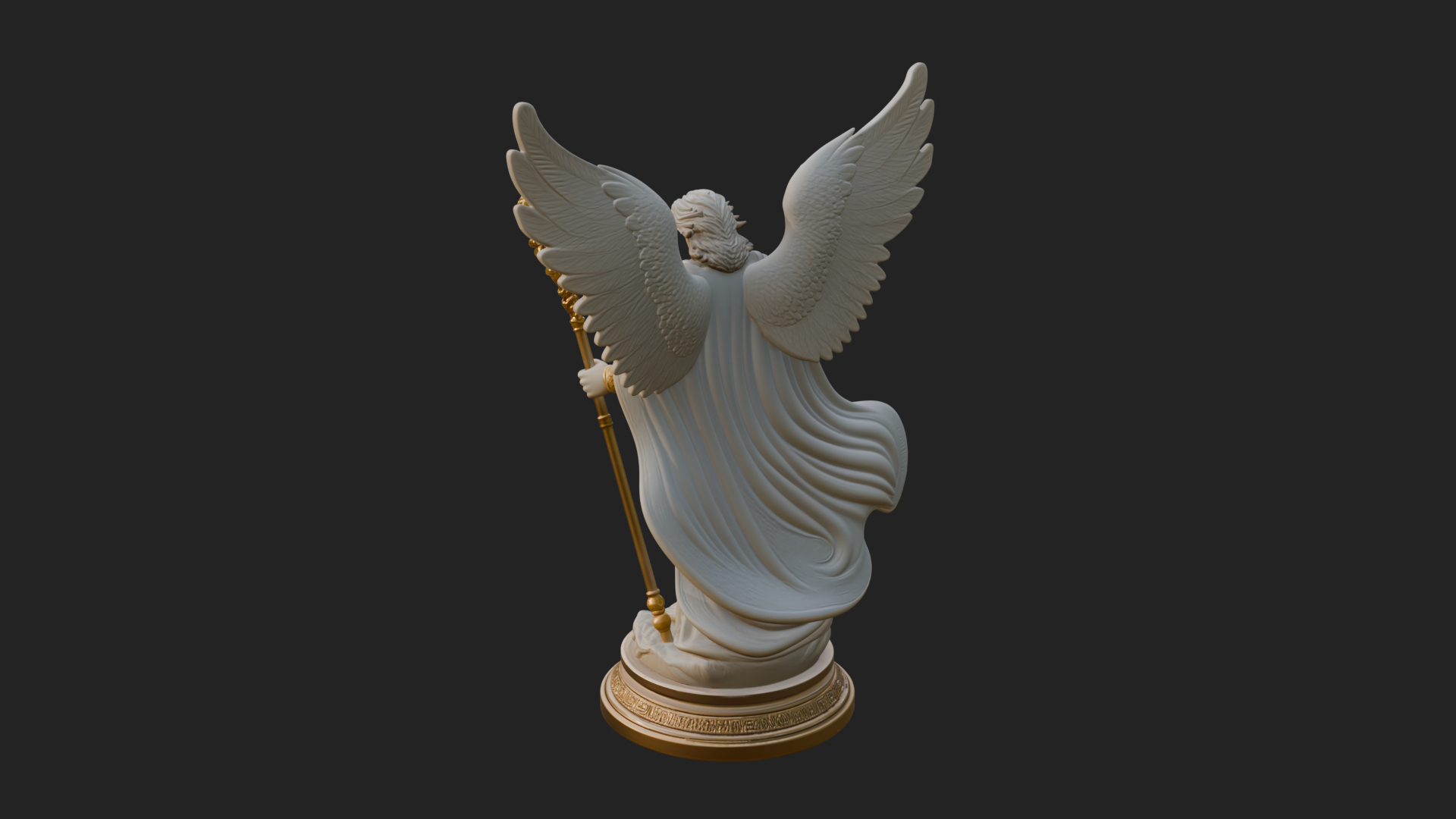 Archangel With Crosier Staff Statue Design 6 3D Print Model 3D Model