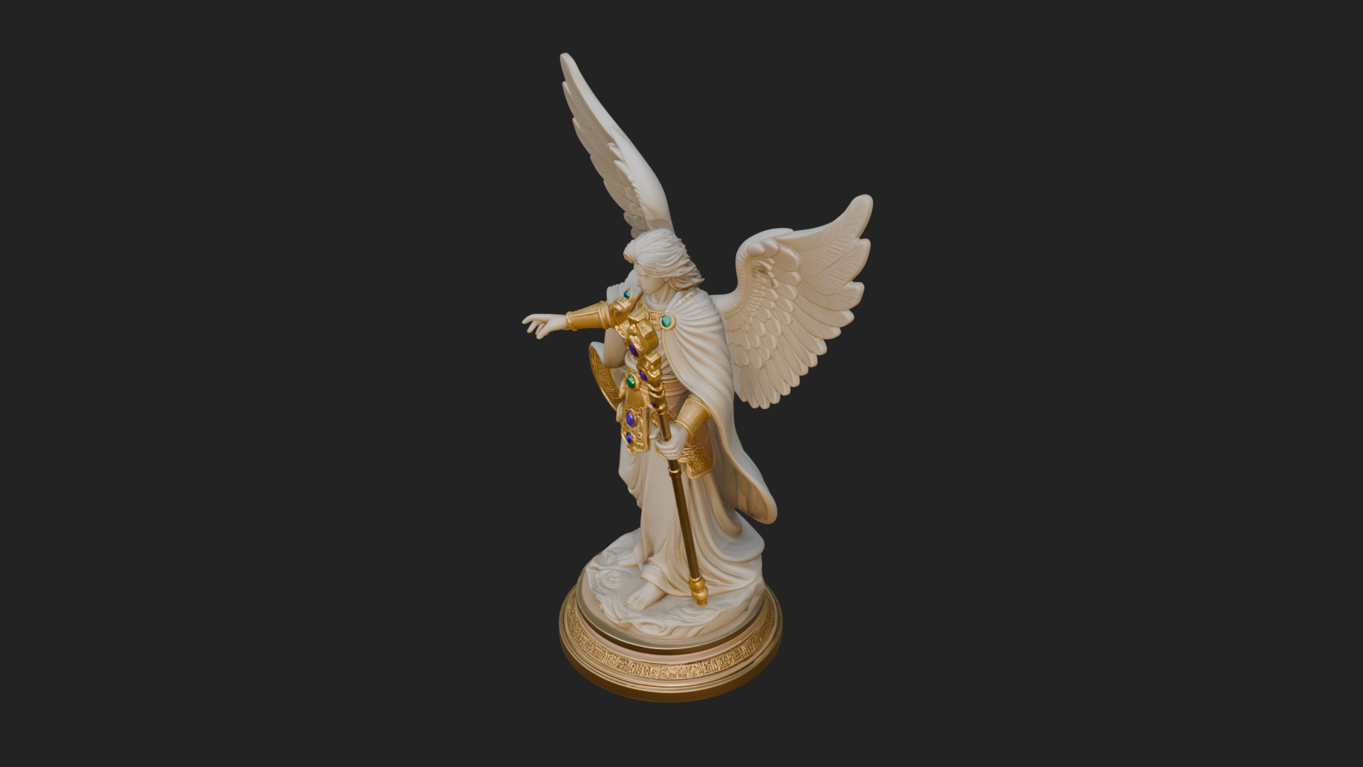 Archangel With Crosier Staff Statue Design 6 3D Print Model 3D Model