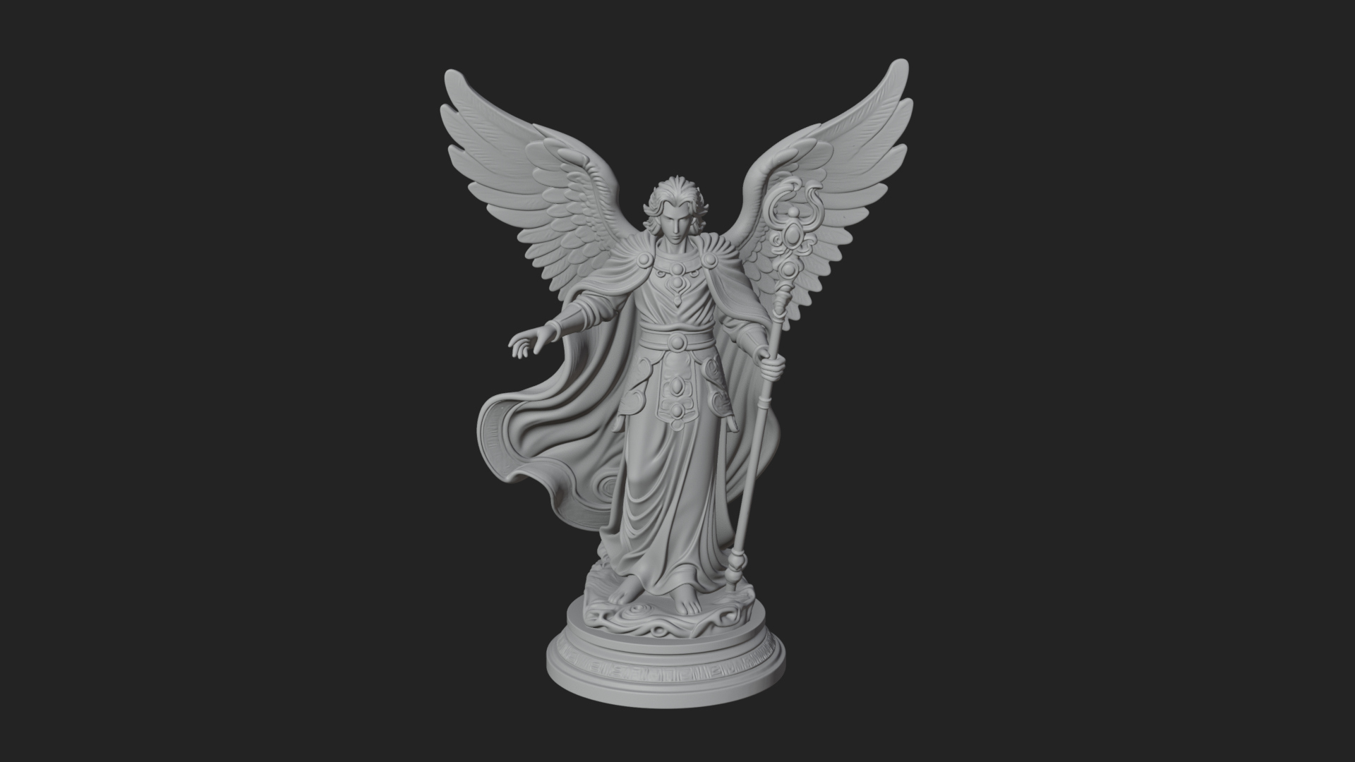 Archangel With Crosier Staff Statue Design 6 3D Print Model 3D Model