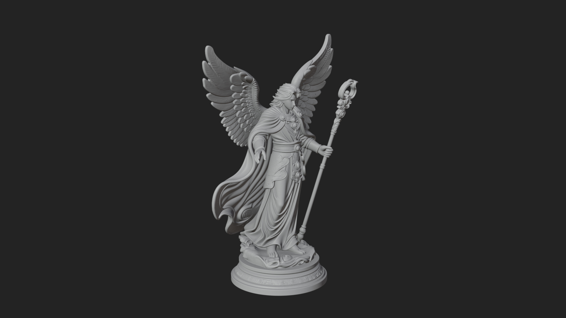 Archangel With Crosier Staff Statue Design 6 3D Print Model 3D Model