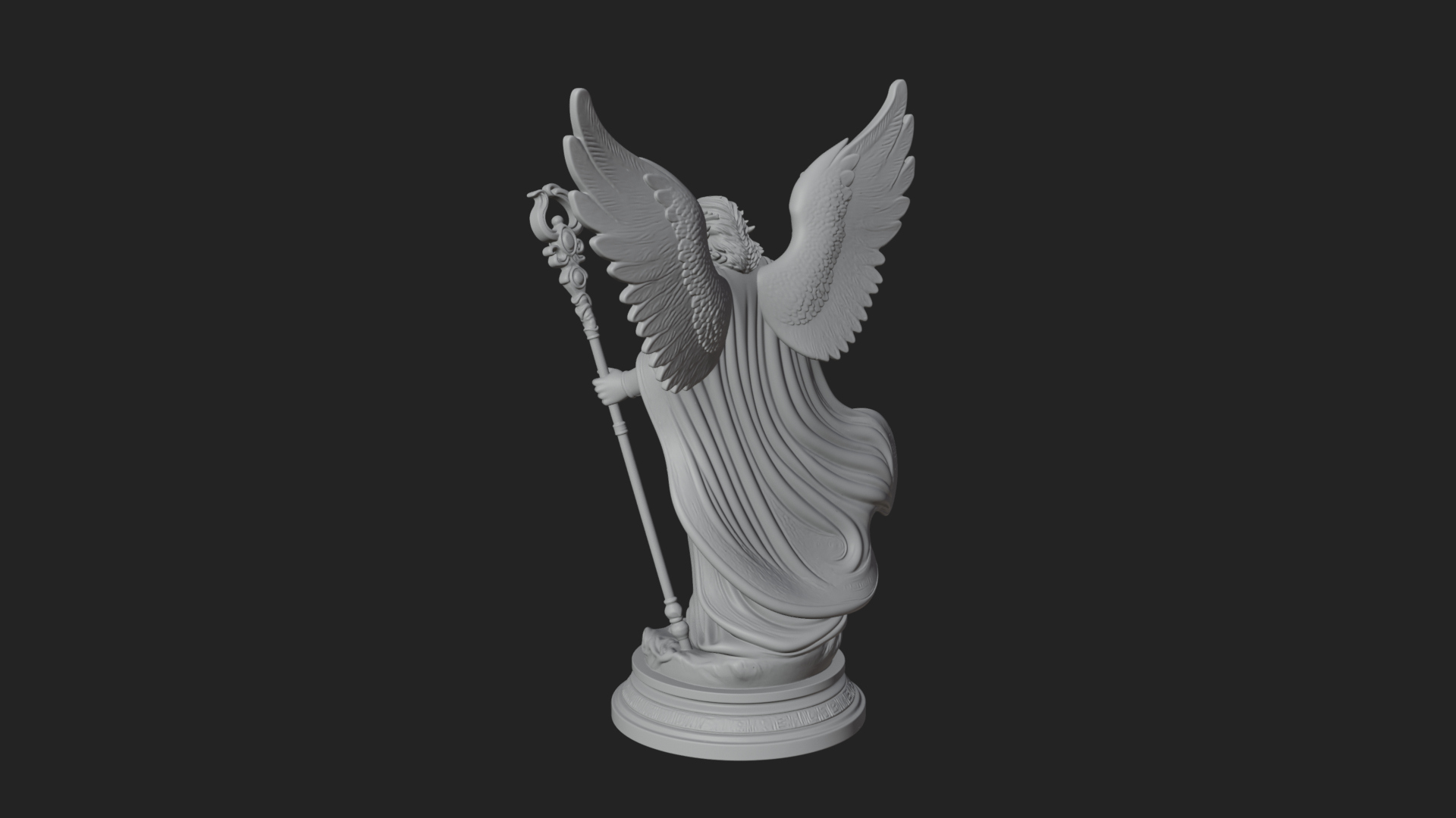Archangel With Crosier Staff Statue Design 6 3D Print Model 3D Model