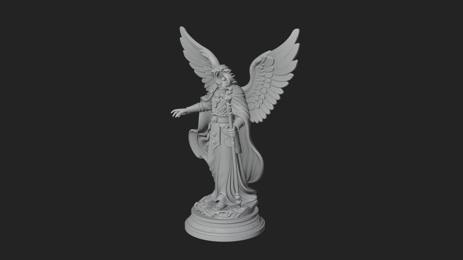 Archangel With Crosier Staff Statue Design 6 3D Print Model 3D Model