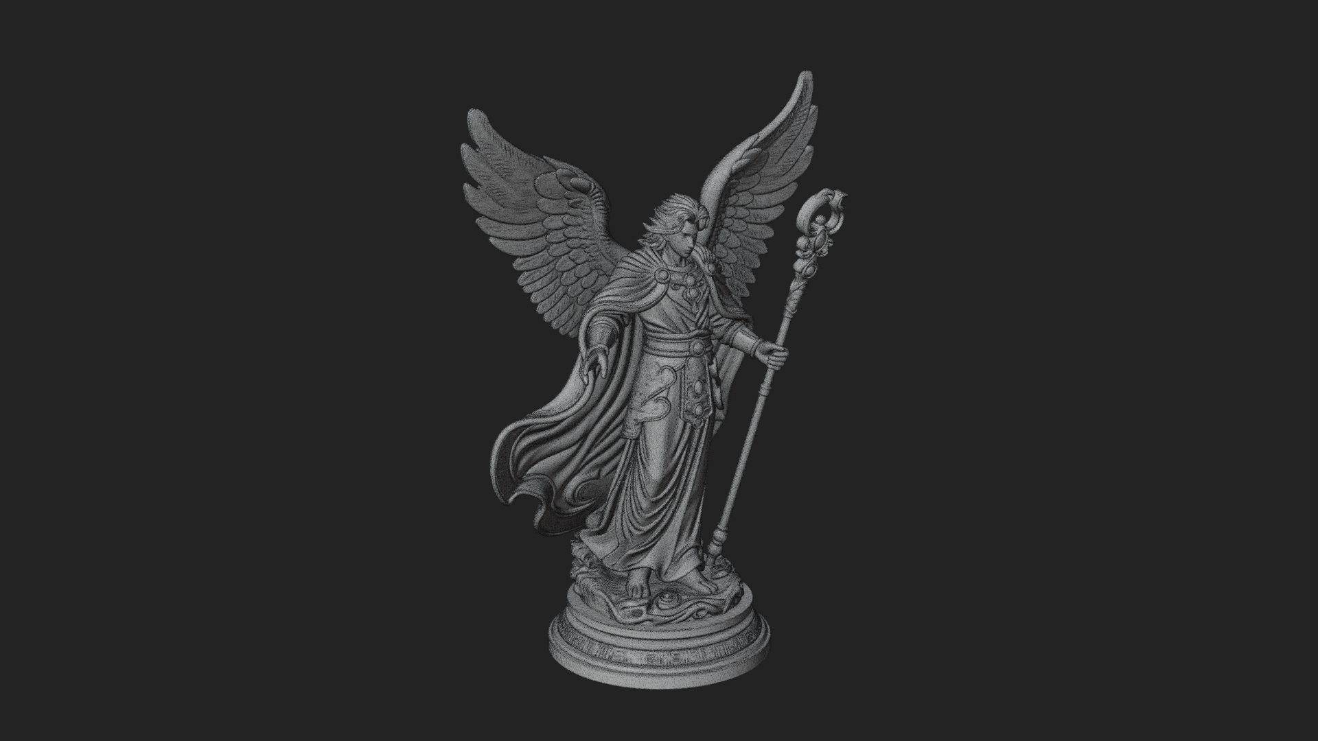 Archangel With Crosier Staff Statue Design 6 3D Print Model 3D Model