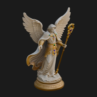 Archangel With Crosier Staff Statue Design 6 3D Print Model