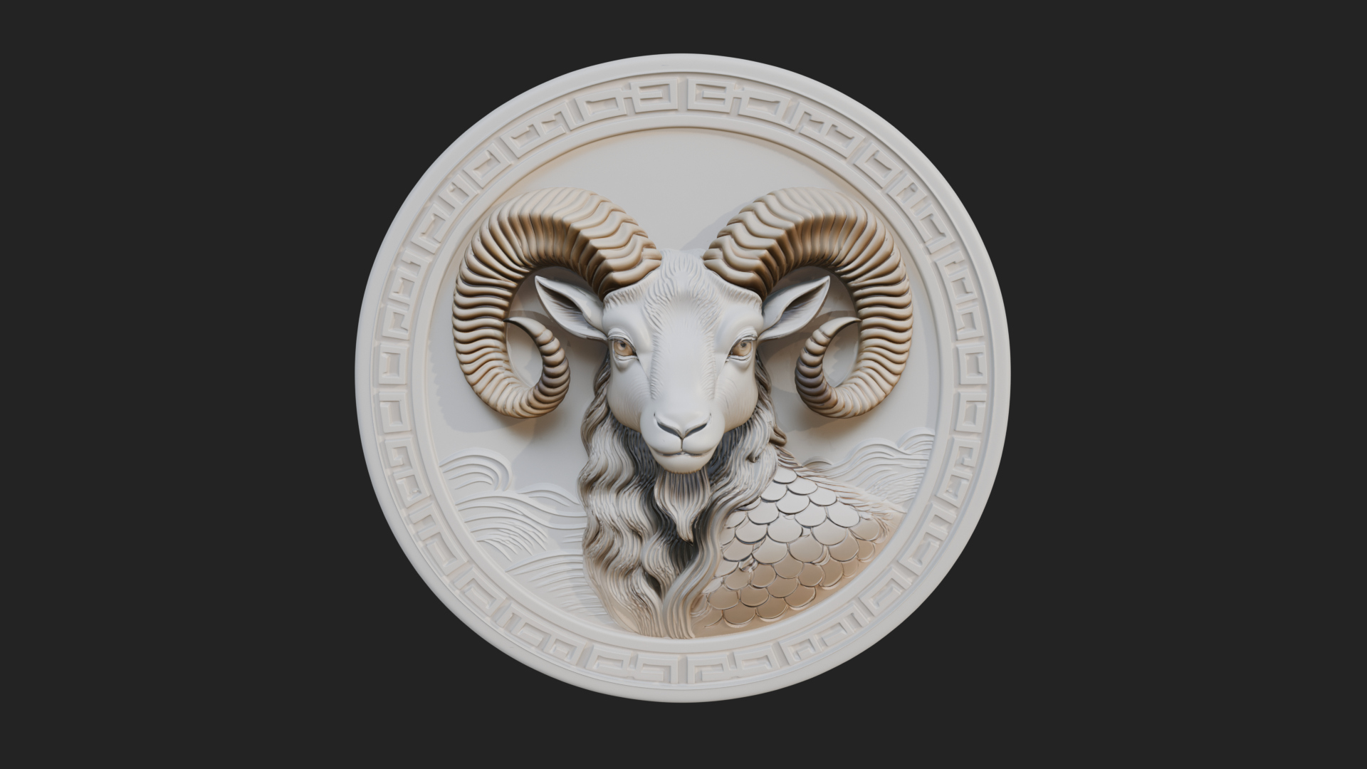 Aries Zodiac Relief Medallion Pendant Design 10 3D Print Mod 3D Model