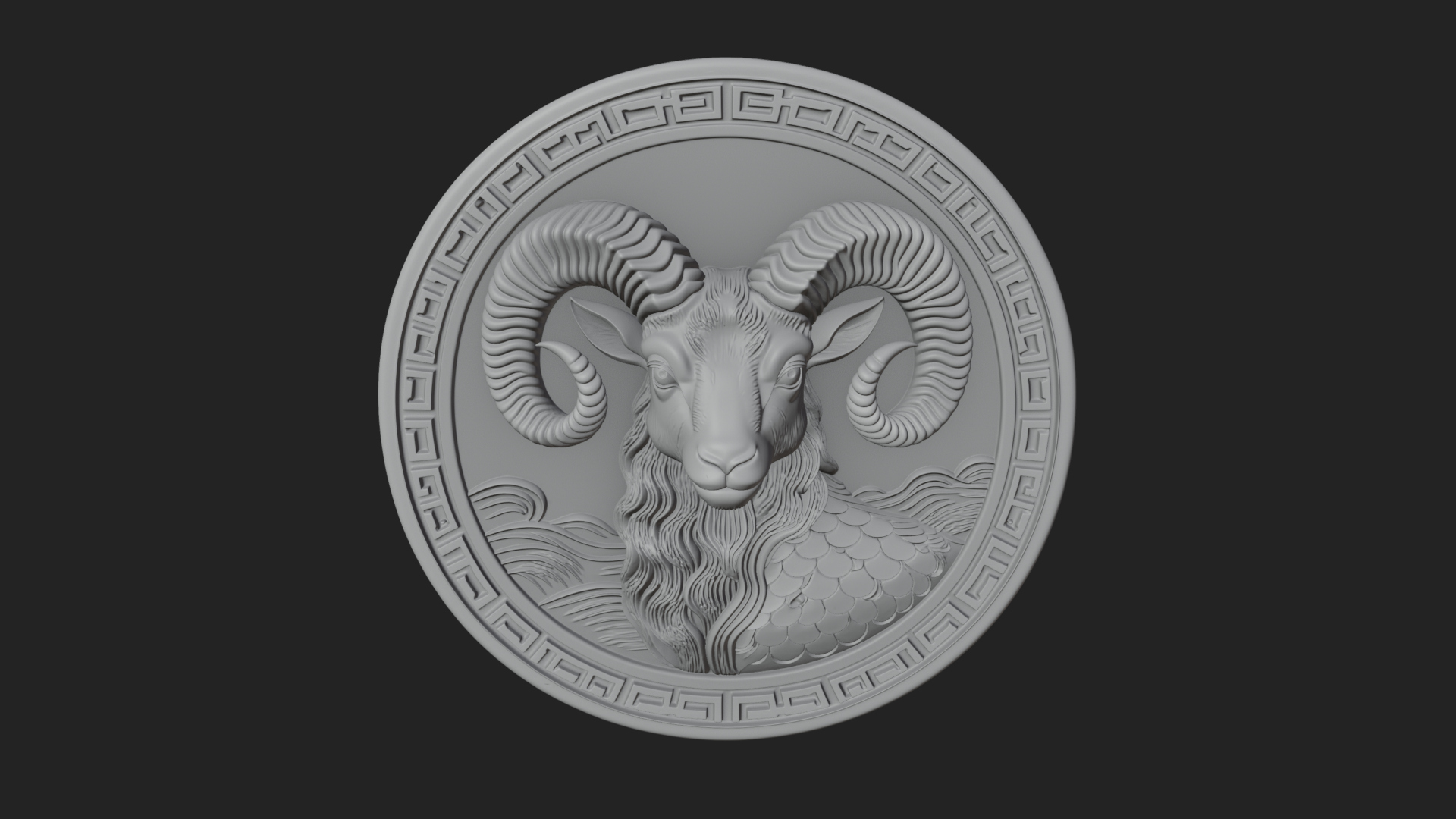 Aries Zodiac Relief Medallion Pendant Design 10 3D Print Mod 3D Model
