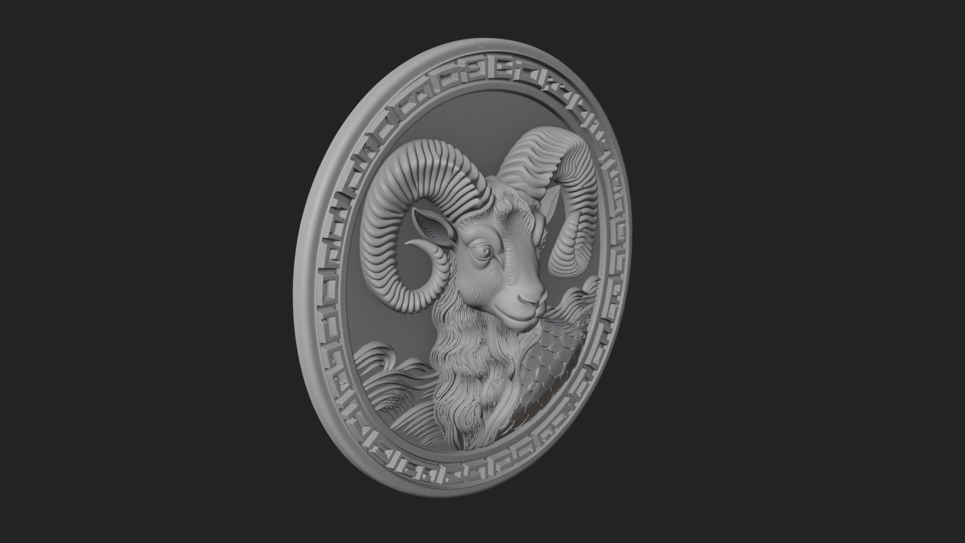 Aries Zodiac Relief Medallion Pendant Design 10 3D Print Mod 3D Model