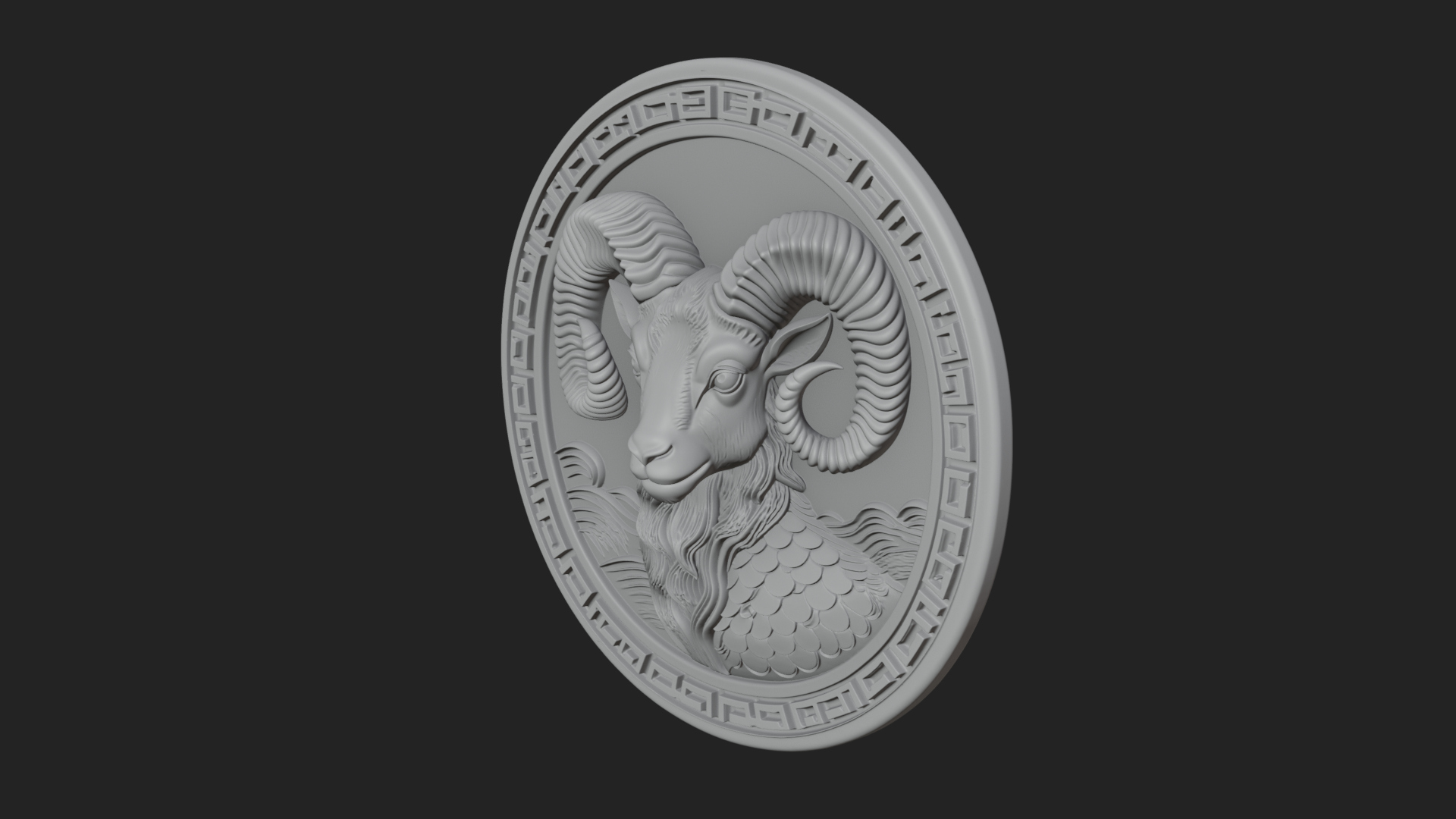 Aries Zodiac Relief Medallion Pendant Design 10 3D Print Mod 3D Model