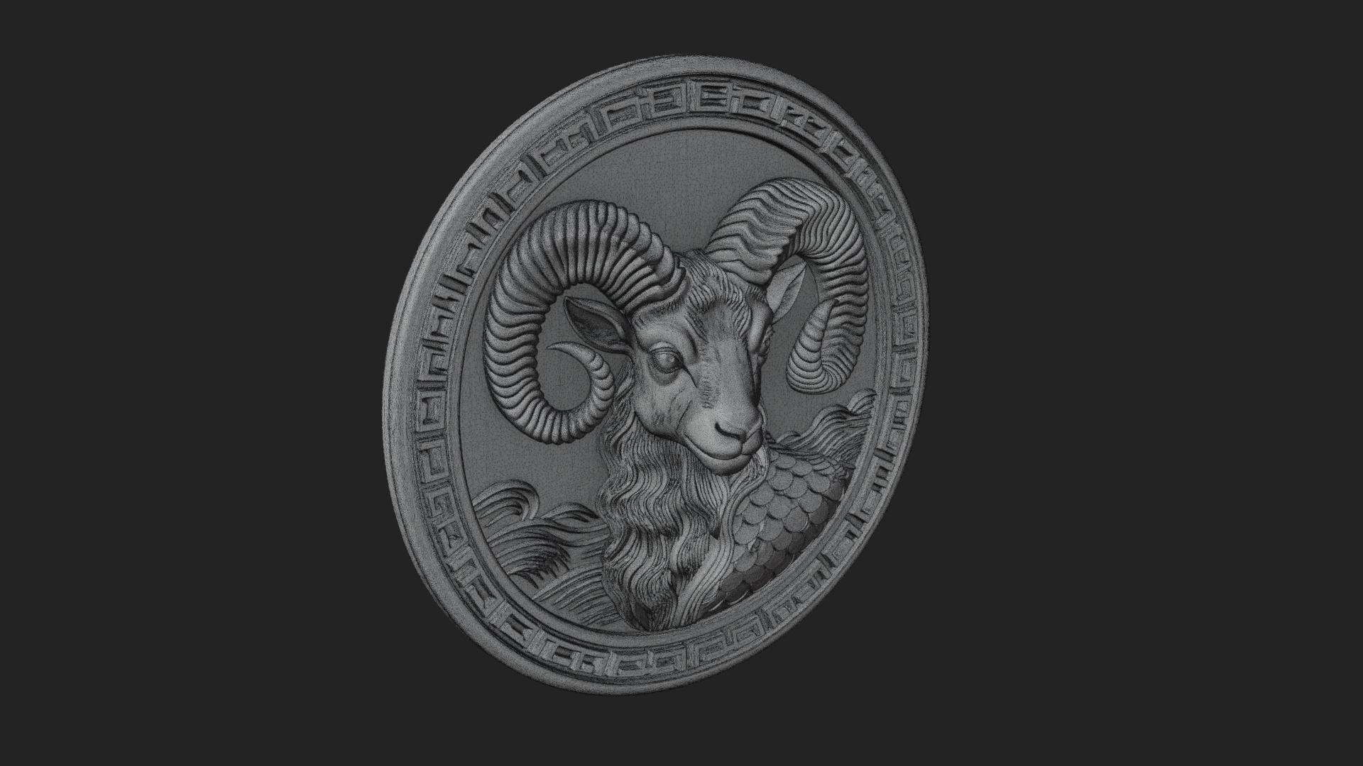 Aries Zodiac Relief Medallion Pendant Design 10 3D Print Mod 3D Model