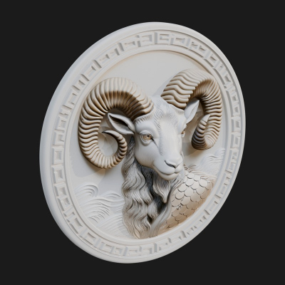 Aries Zodiac Relief Medallion Pendant Design 10 3D Print Mod