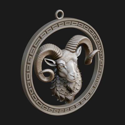 Aries Zodiac Relief Medallion Pendant Design 11 3D Print Mod