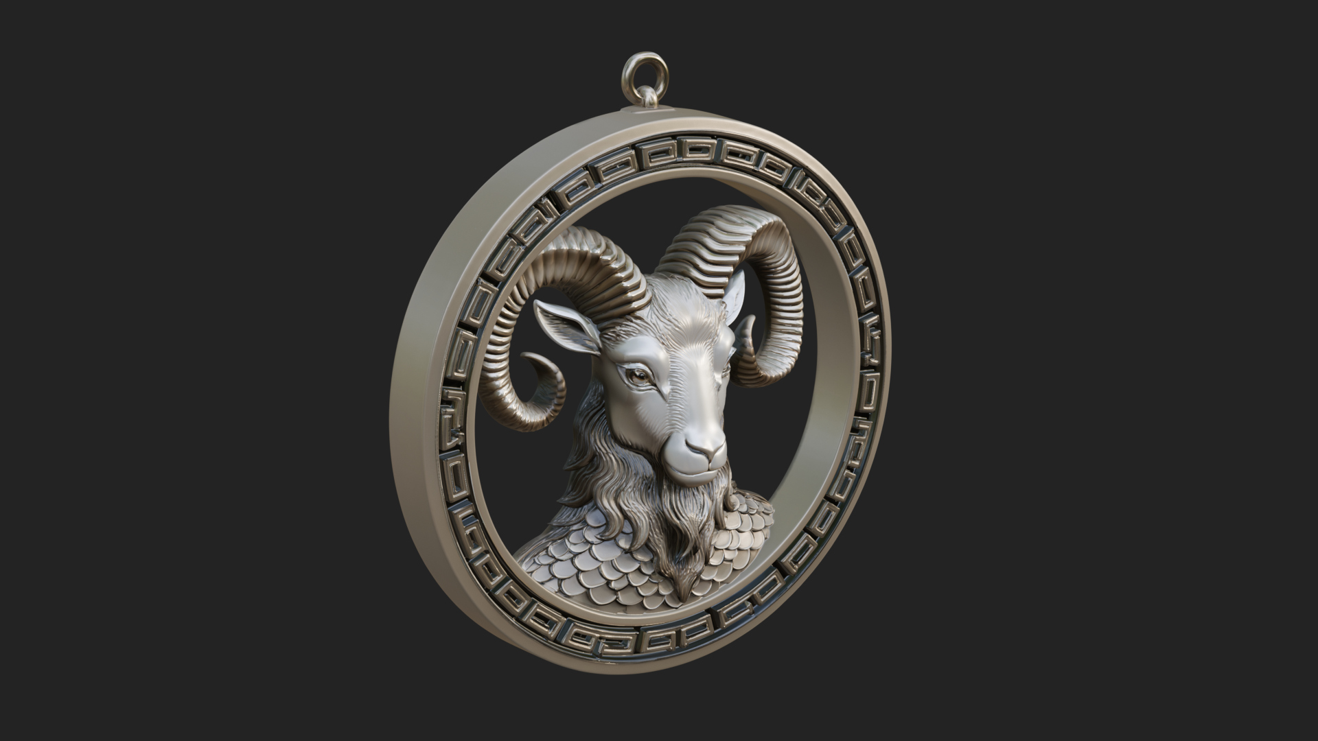 Aries Zodiac Relief Medallion Pendant Design 9 3D Print Mode 3D Model