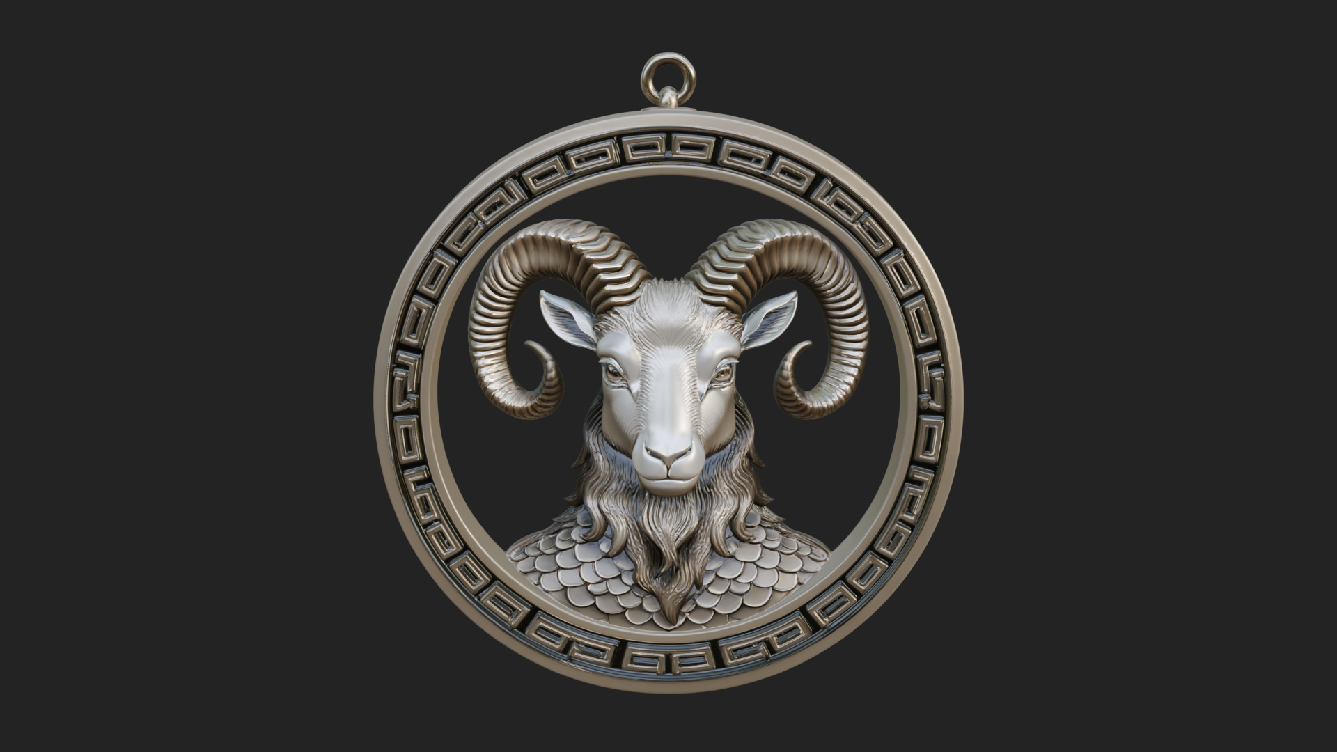 Aries Zodiac Relief Medallion Pendant Design 9 3D Print Mode 3D Model