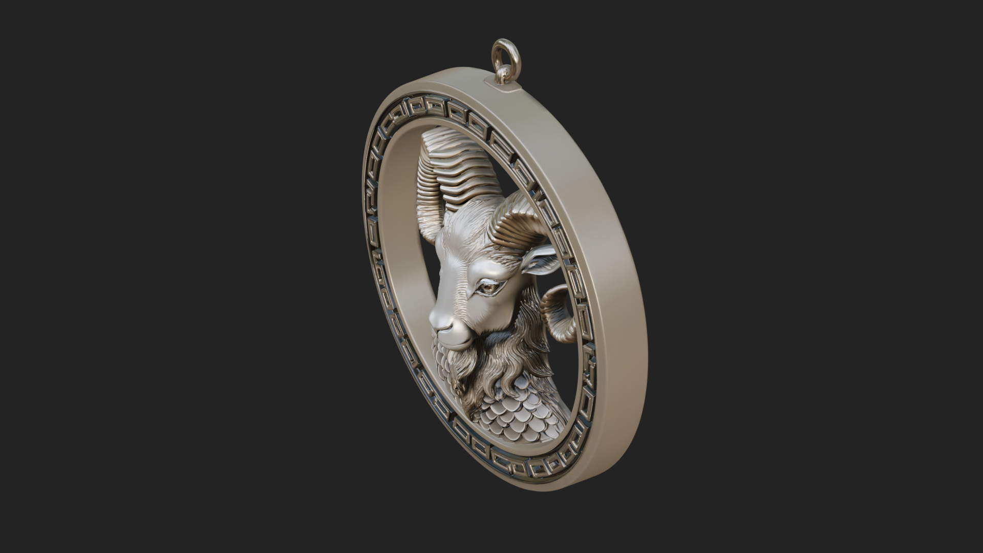 Aries Zodiac Relief Medallion Pendant Design 9 3D Print Mode 3D Model