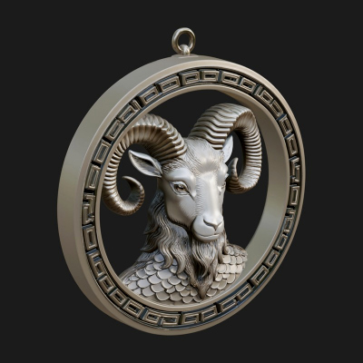 Aries Zodiac Relief Medallion Pendant Design 9 3D Print Mode