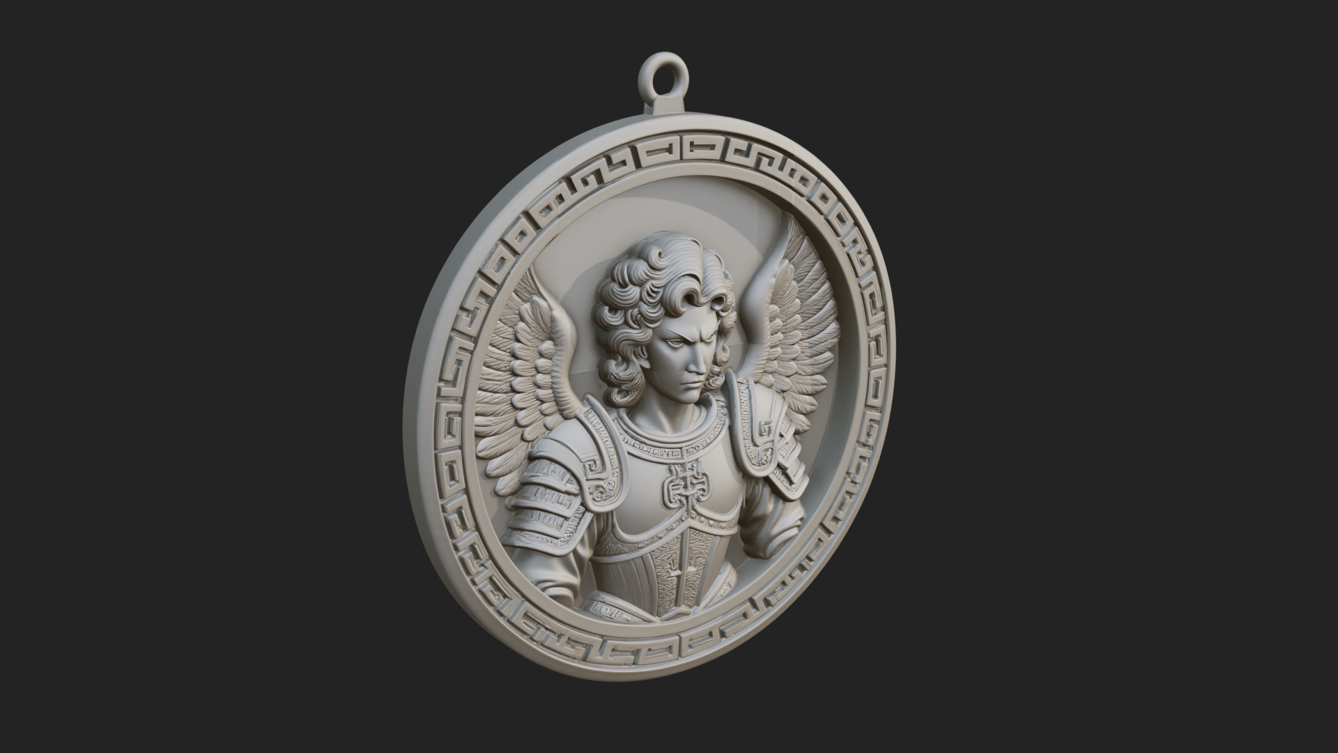 Armored Archangel Oval Plaque Design 1 3D Print Model 3D Model