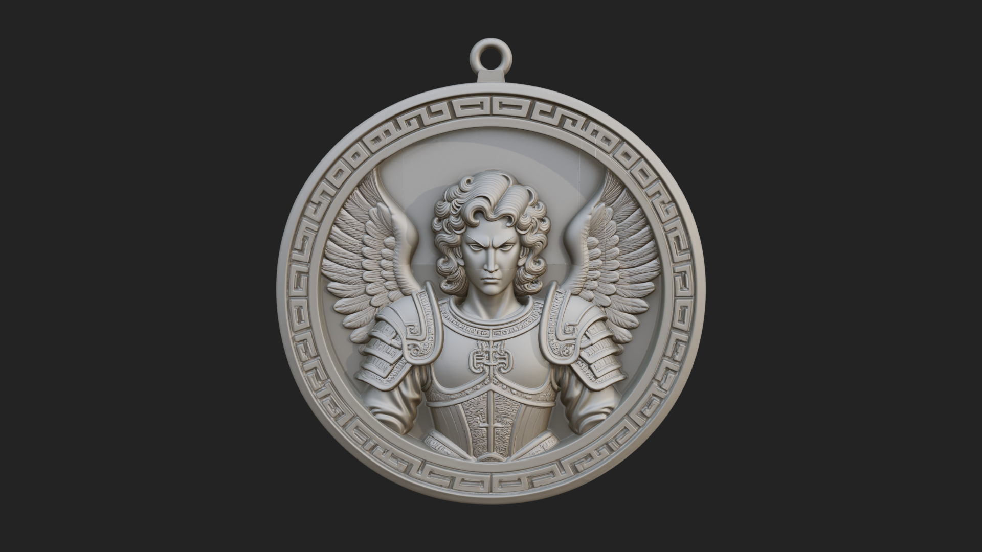 Armored Archangel Oval Plaque Design 1 3D Print Model 3D Model