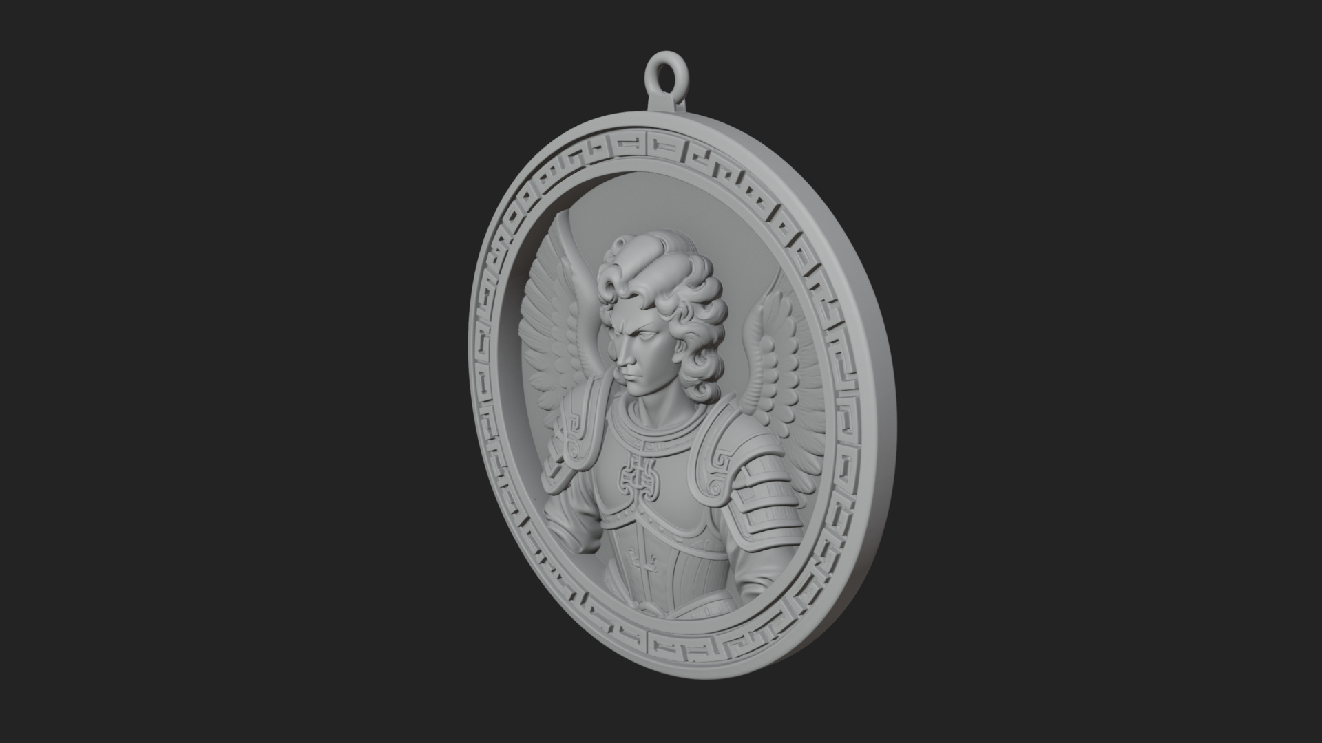 Armored Archangel Oval Plaque Design 1 3D Print Model 3D Model