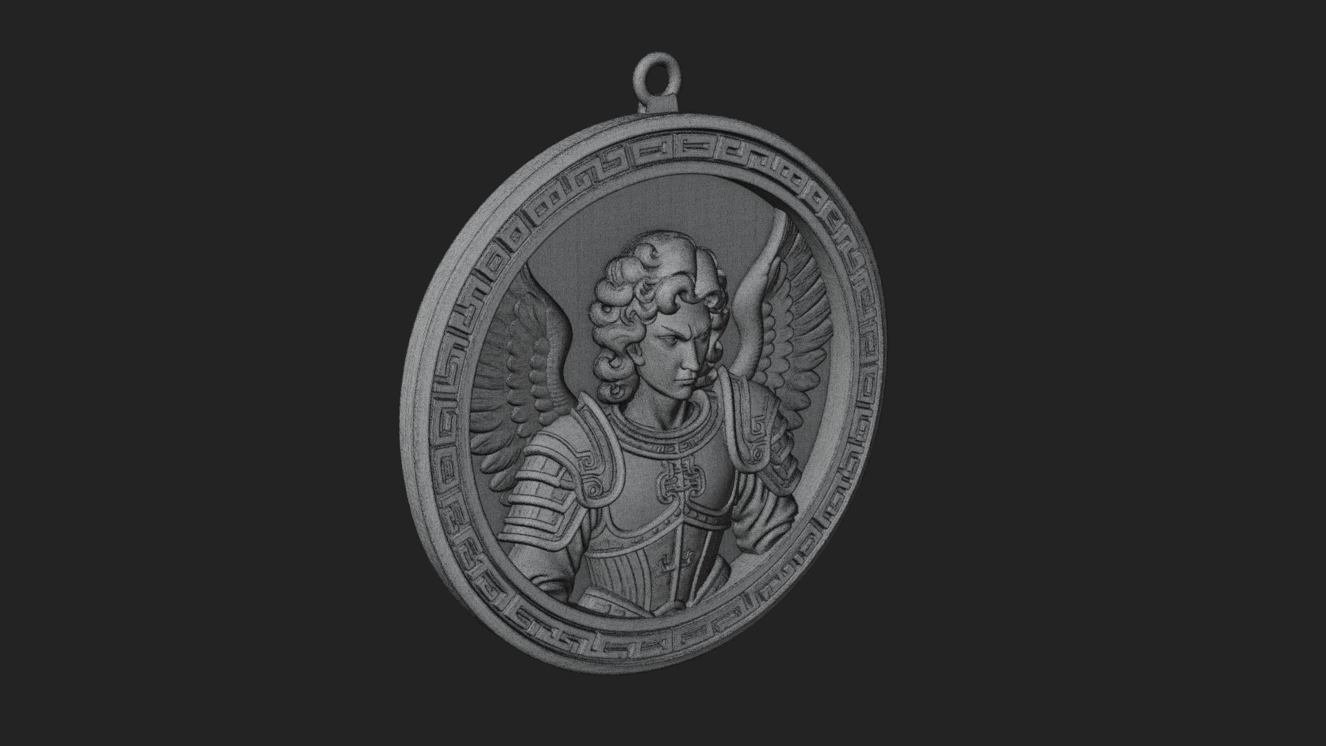 Armored Archangel Oval Plaque Design 1 3D Print Model 3D Model