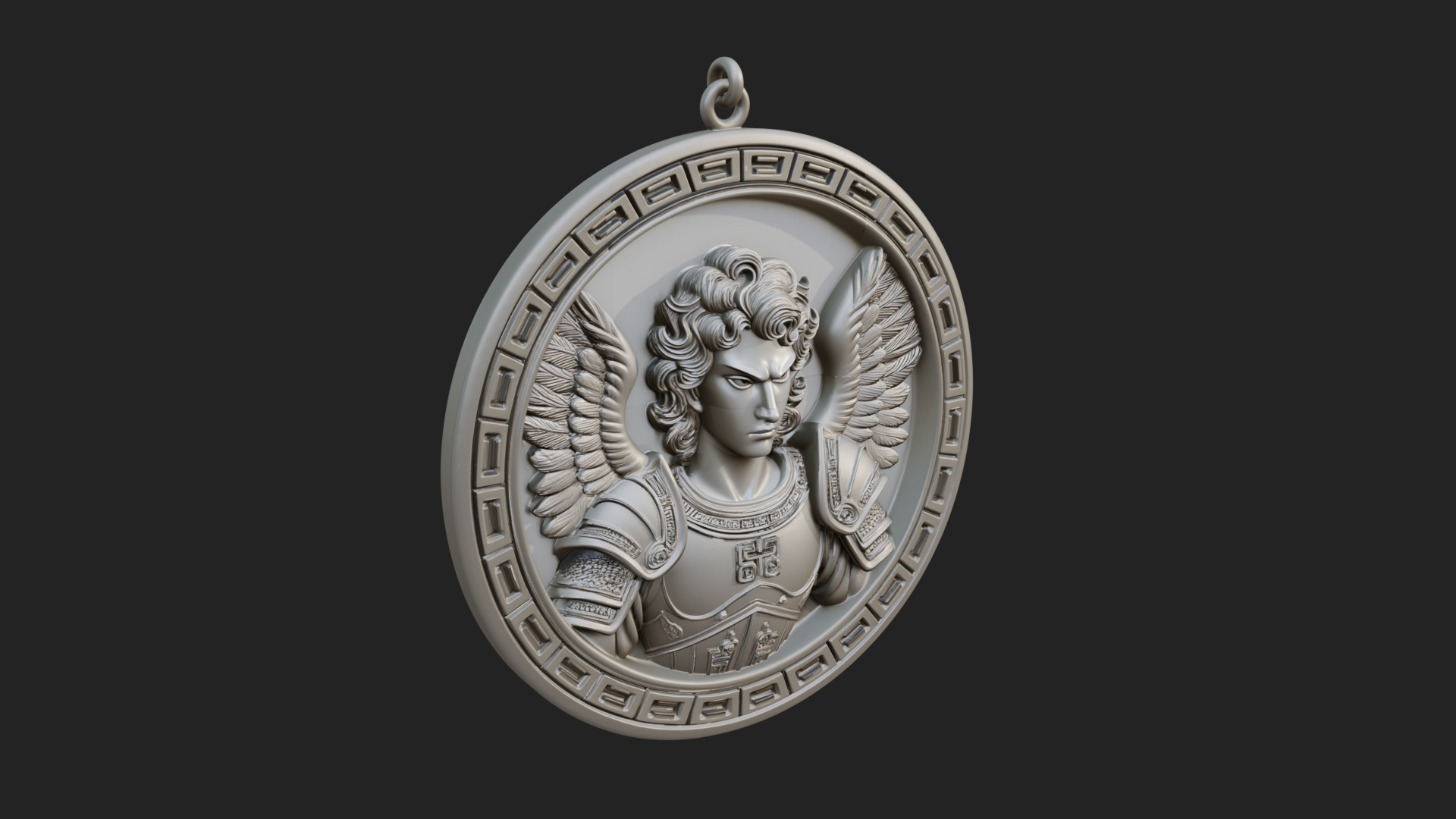 Armored Archangel Oval Plaque Design 2 3D Print Model 3D Model