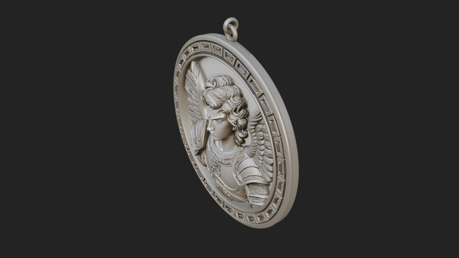 Armored Archangel Oval Plaque Design 2 3D Print Model 3D Model