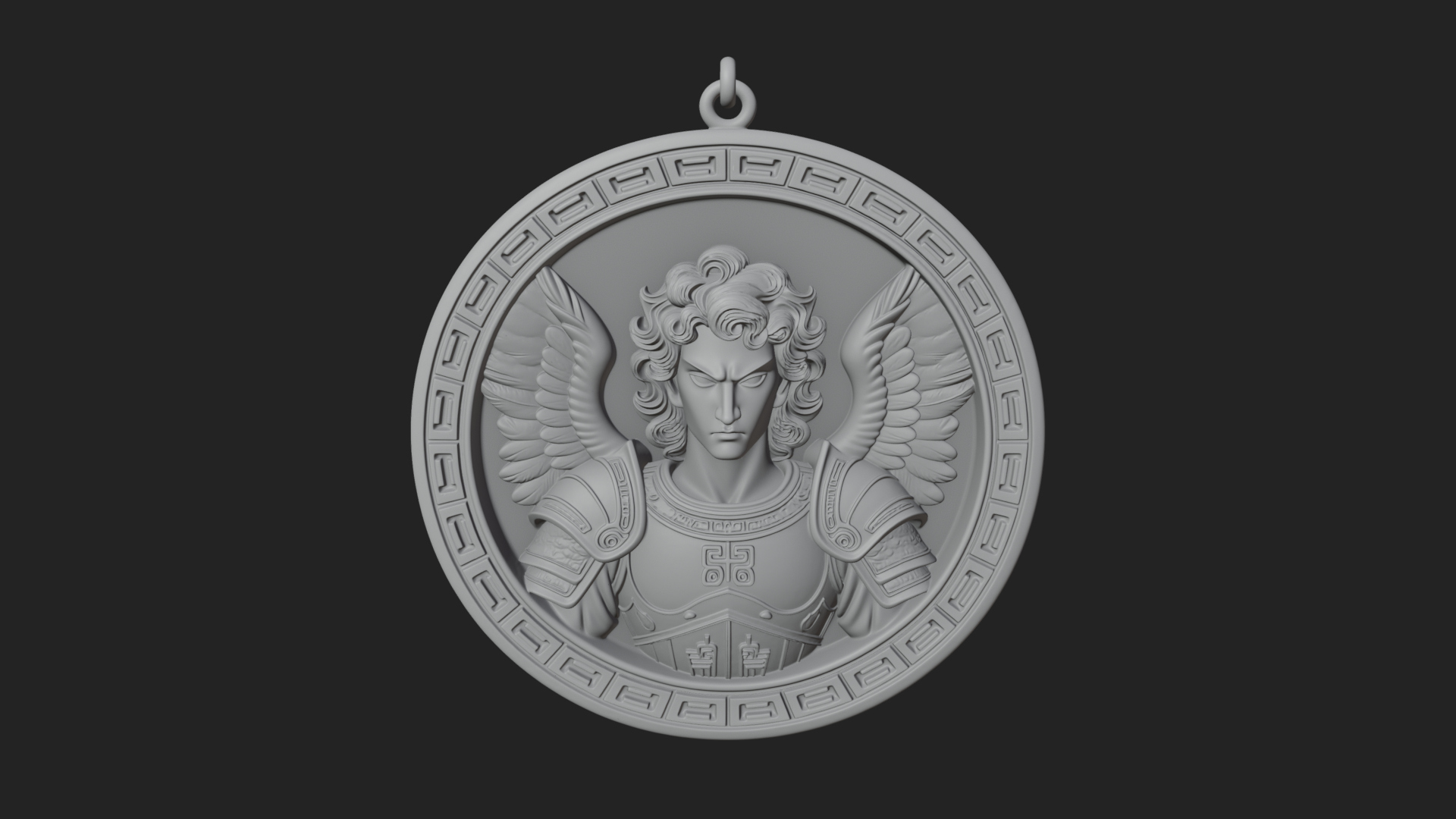 Armored Archangel Oval Plaque Design 2 3D Print Model 3D Model