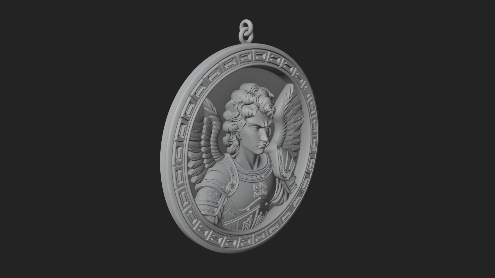 Armored Archangel Oval Plaque Design 2 3D Print Model 3D Model