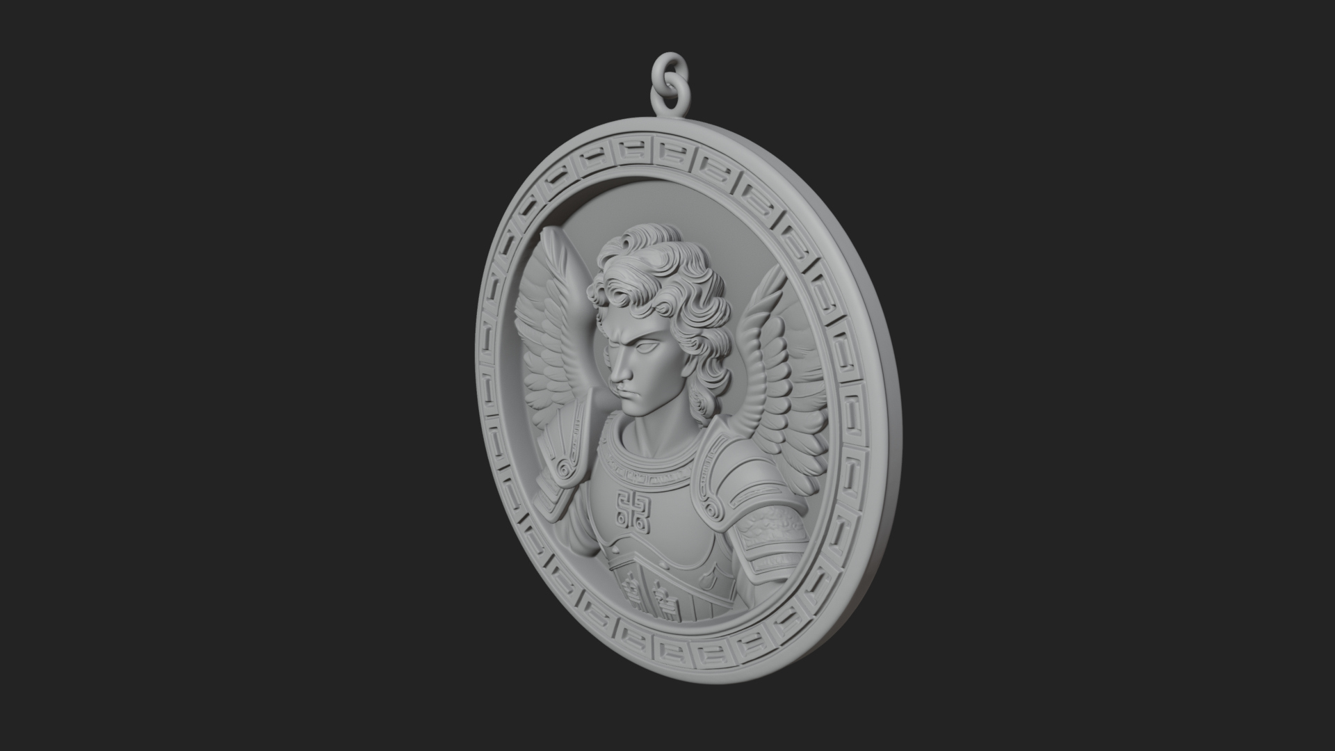 Armored Archangel Oval Plaque Design 2 3D Print Model 3D Model