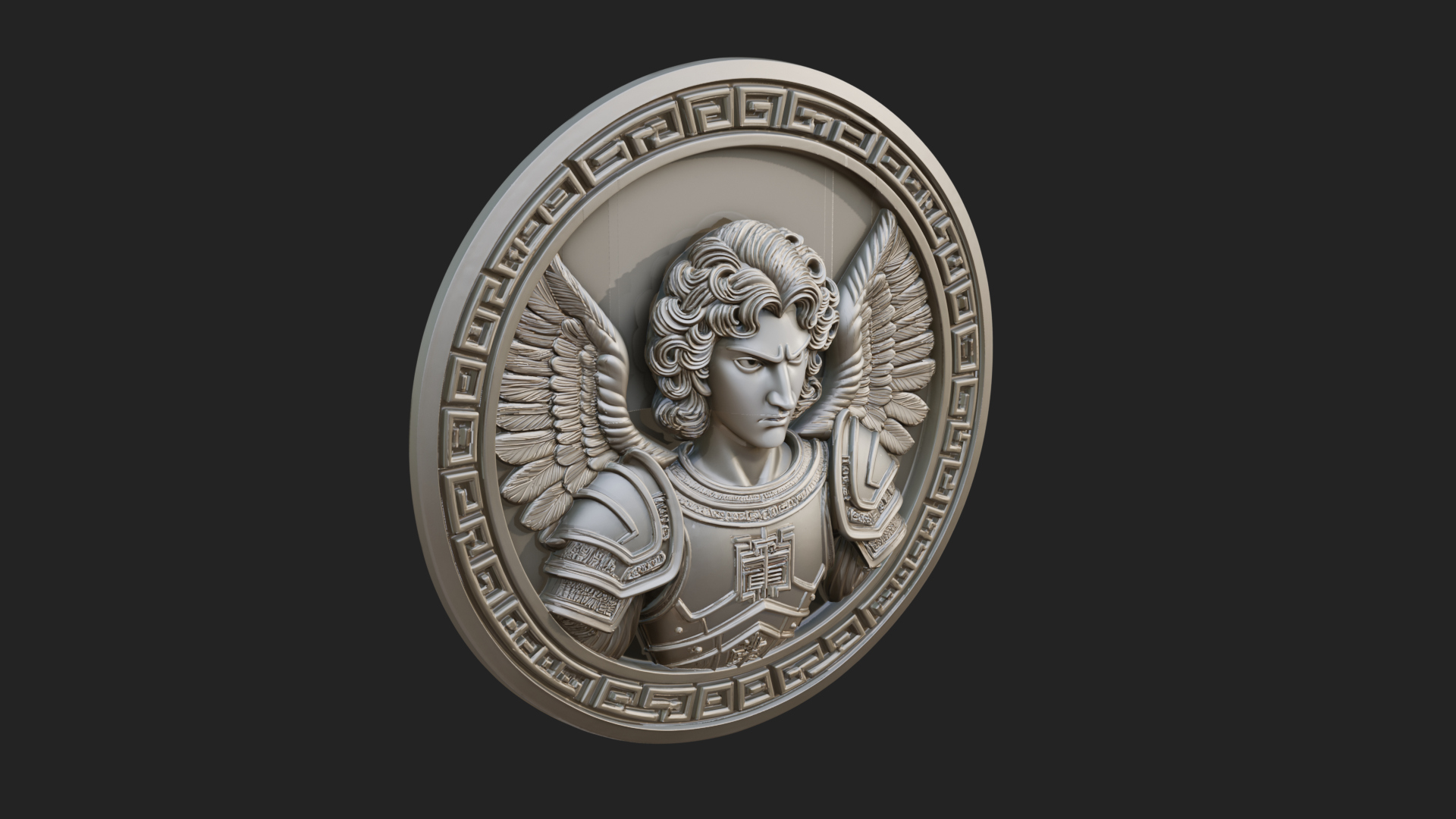 Armored Archangel Oval Plaque Design 3 3D Print Model 3D Model