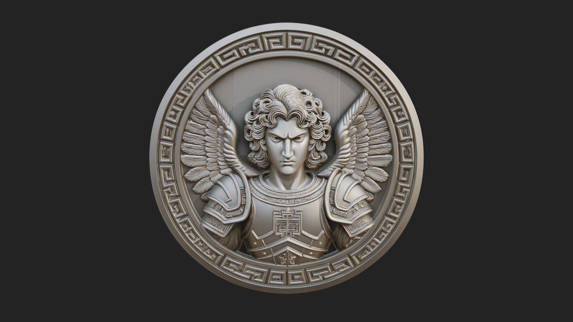 Armored Archangel Oval Plaque Design 3 3D Print Model 3D Model