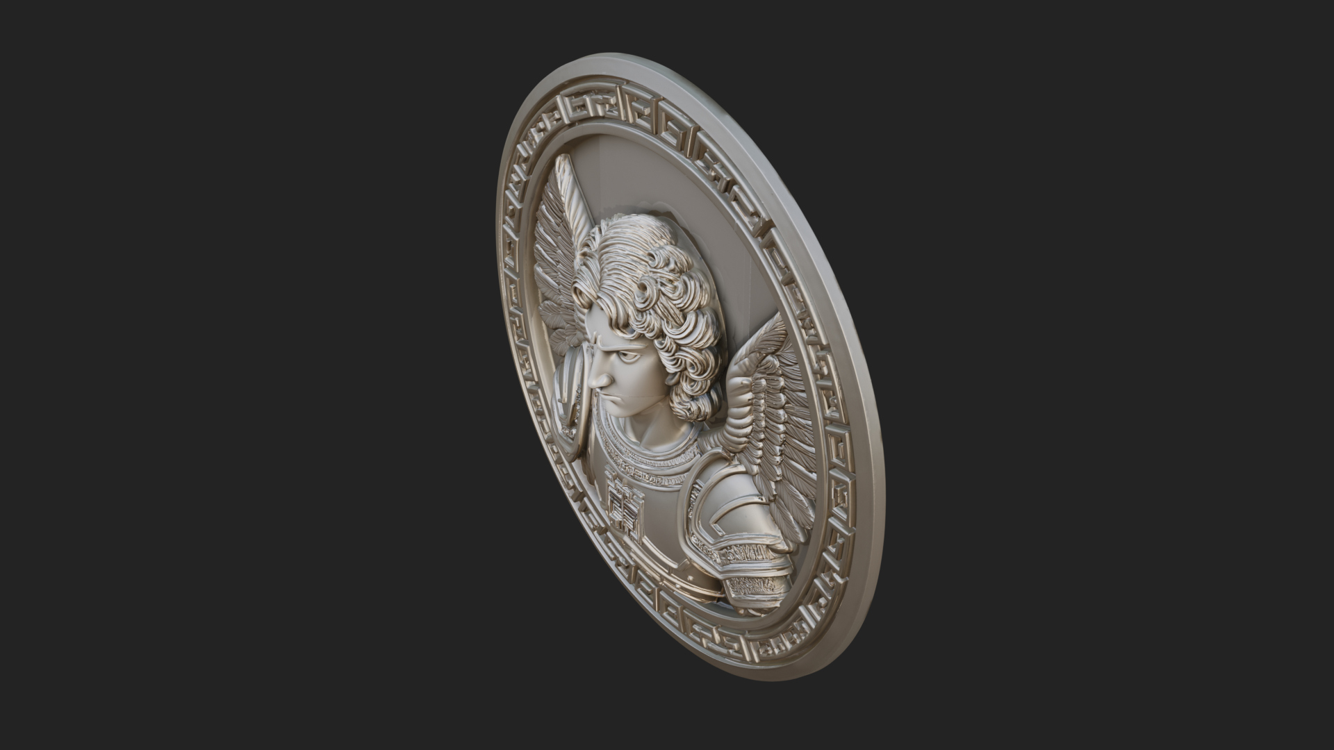 Armored Archangel Oval Plaque Design 3 3D Print Model 3D Model