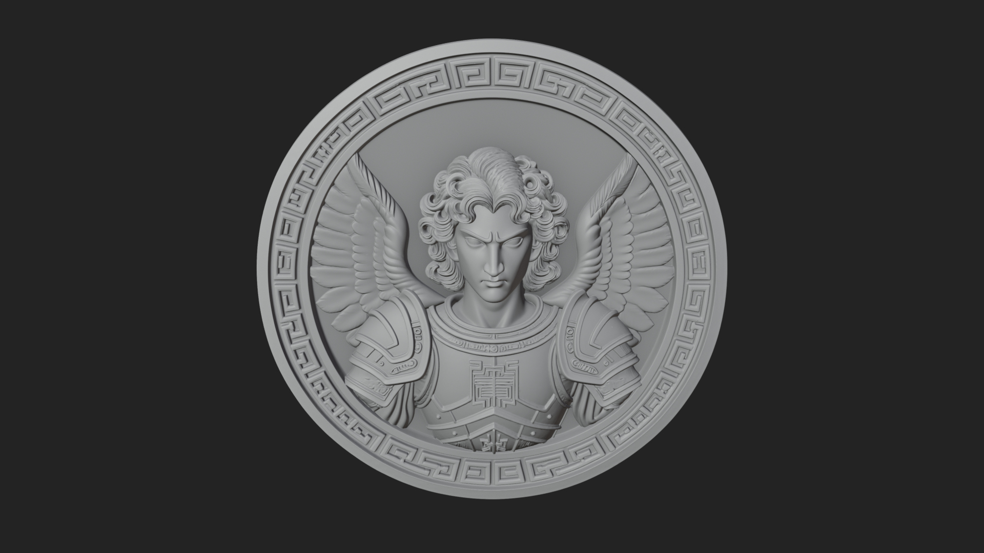 Armored Archangel Oval Plaque Design 3 3D Print Model 3D Model
