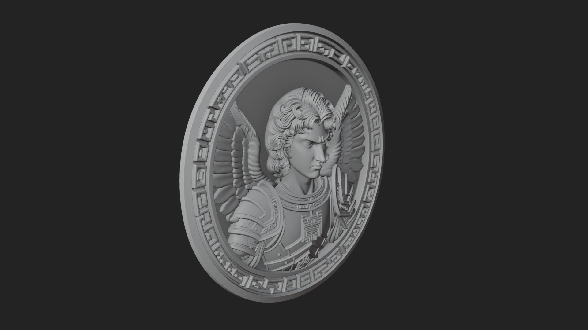 Armored Archangel Oval Plaque Design 3 3D Print Model 3D Model