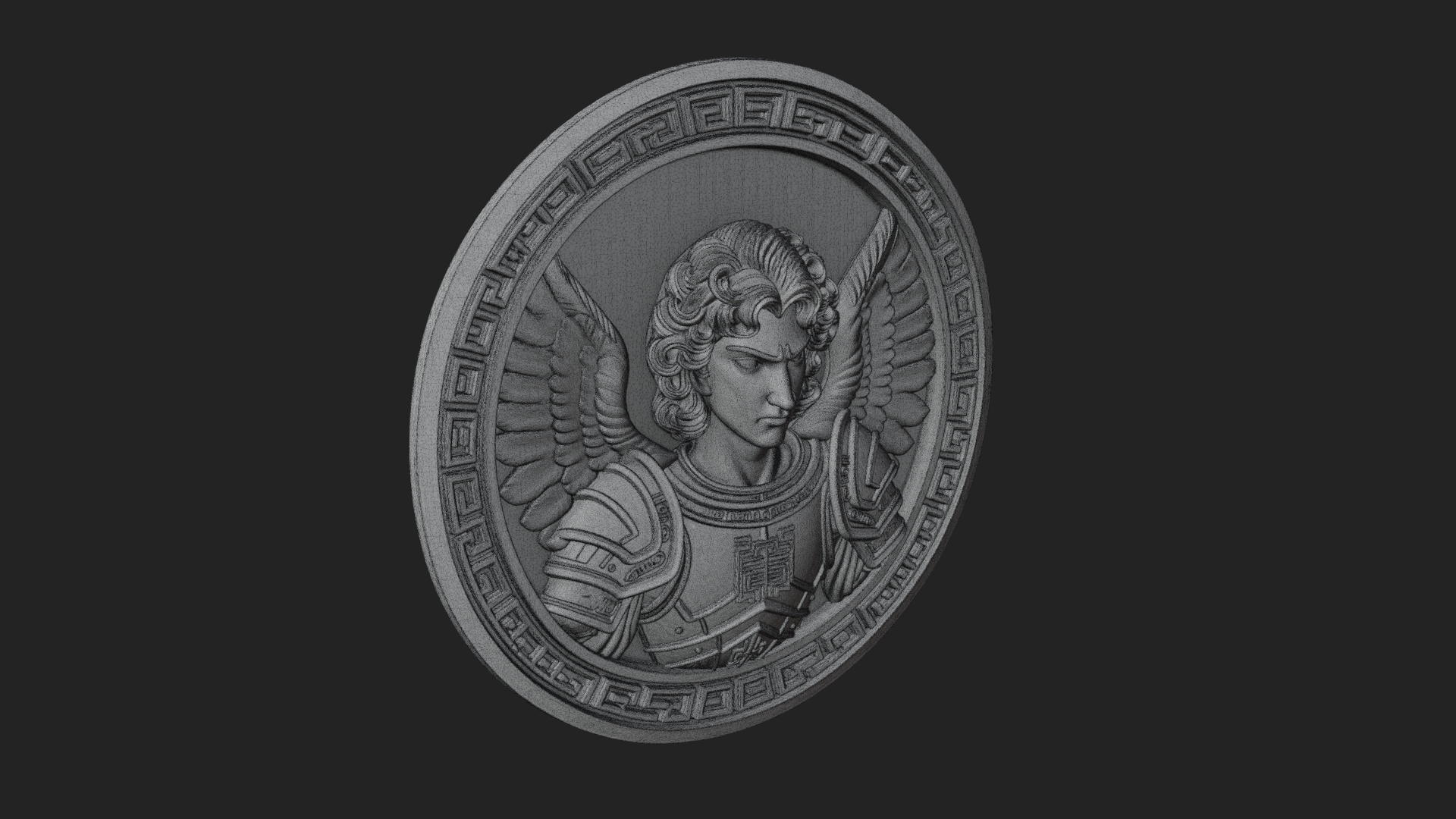 Armored Archangel Oval Plaque Design 3 3D Print Model 3D Model