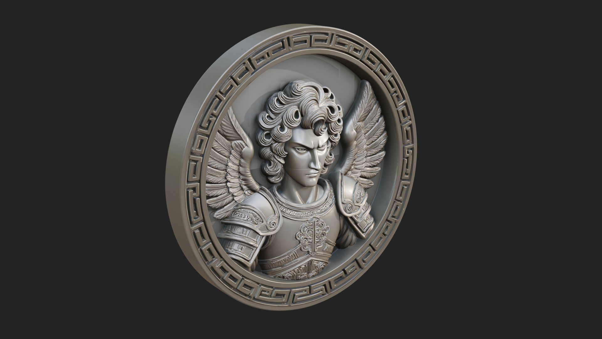 Armored Archangel Oval Plaque Design 4 3D Print Model 3D Model