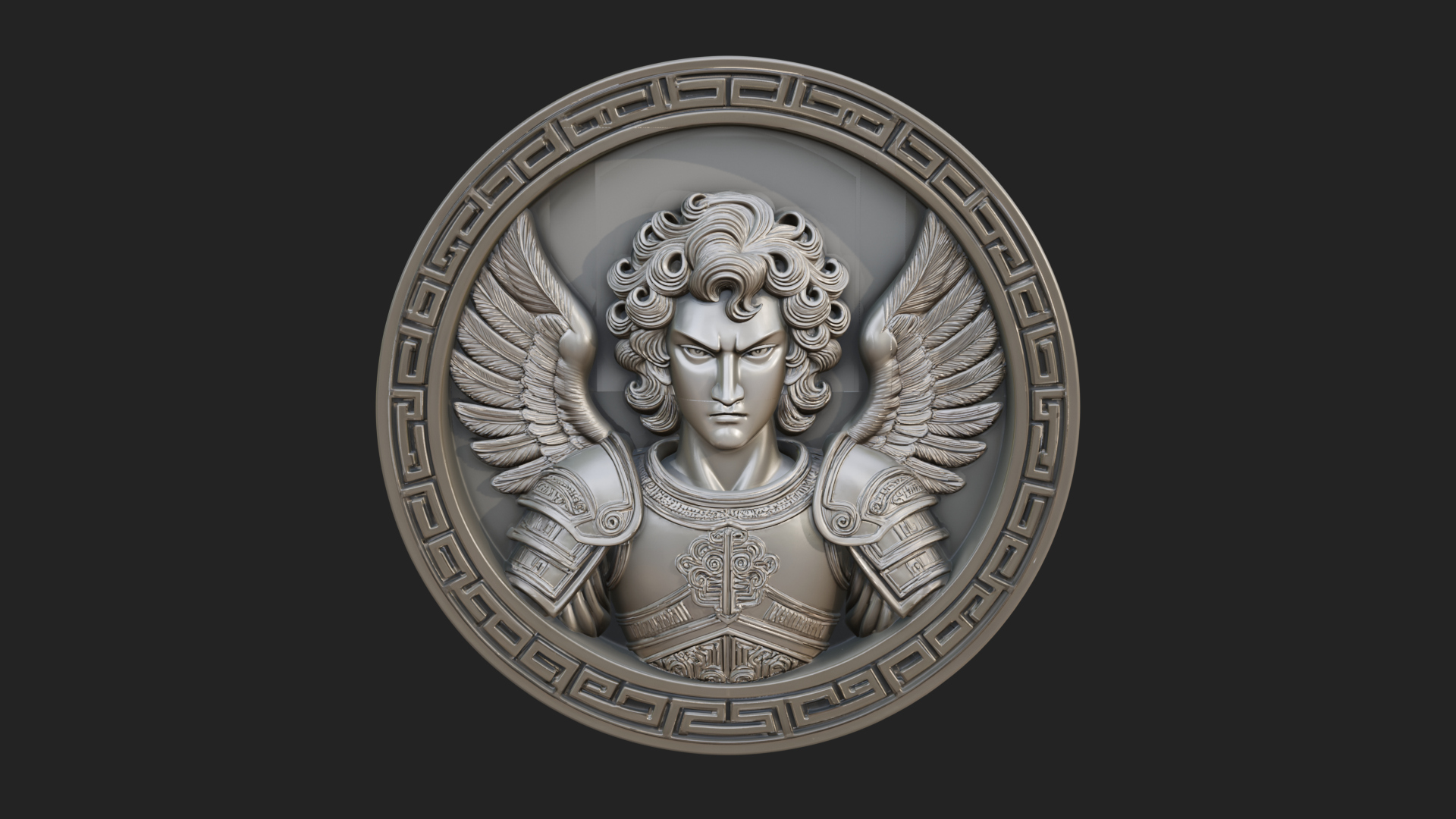 Armored Archangel Oval Plaque Design 4 3D Print Model 3D Model