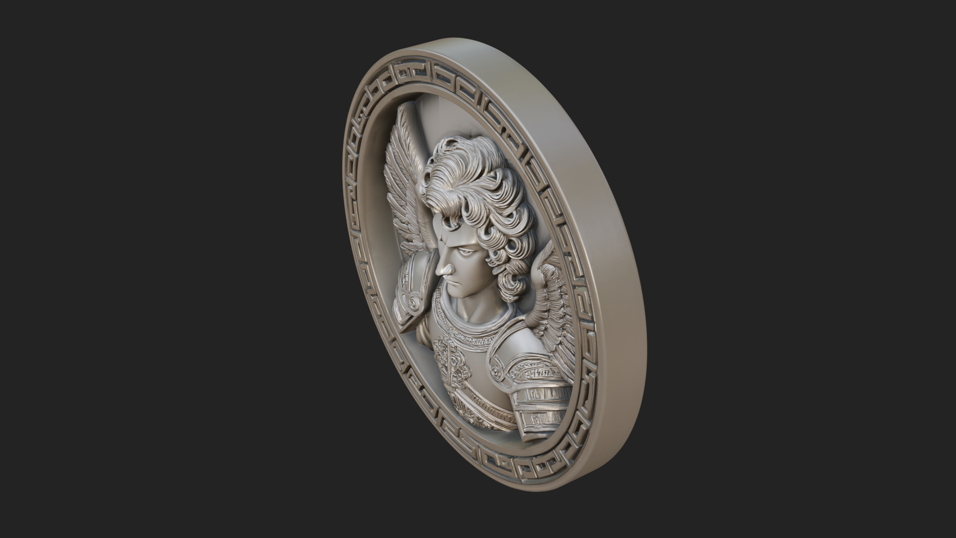 Armored Archangel Oval Plaque Design 4 3D Print Model 3D Model