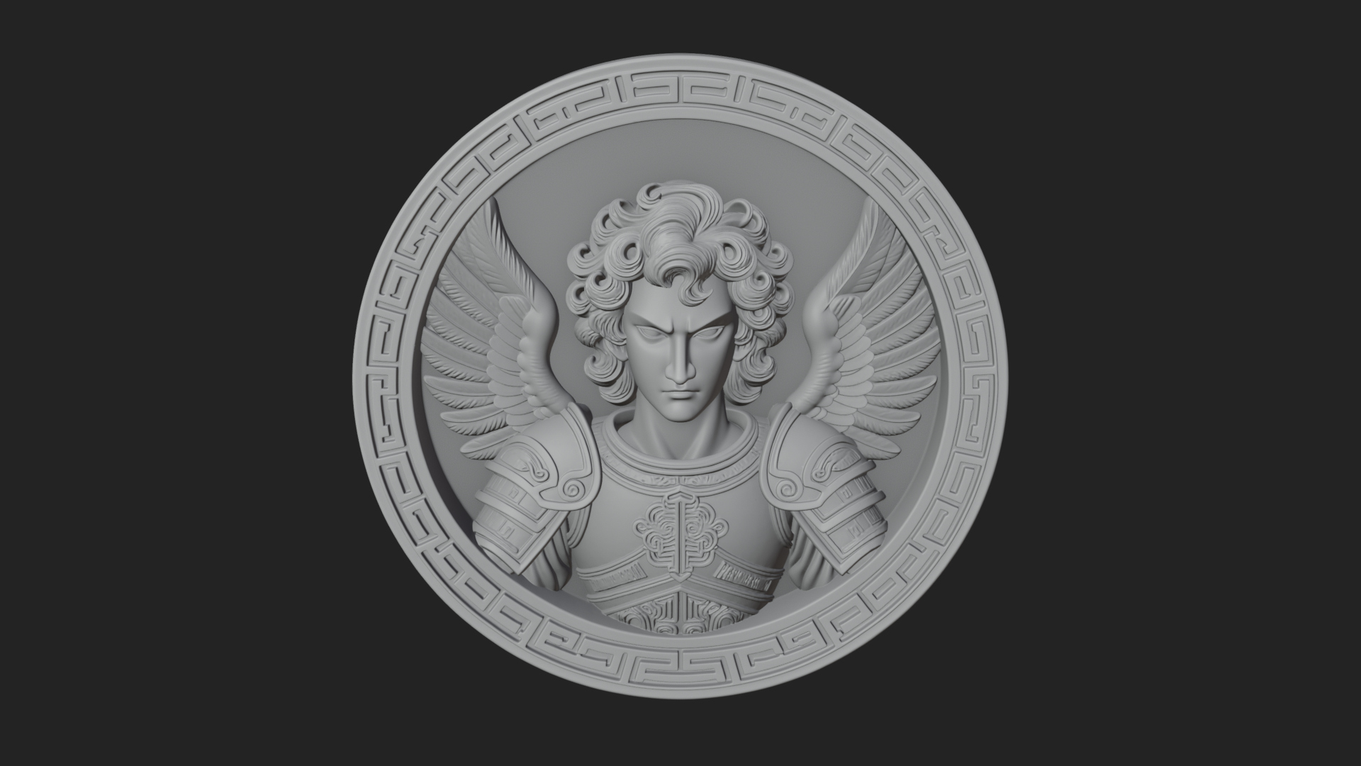 Armored Archangel Oval Plaque Design 4 3D Print Model 3D Model