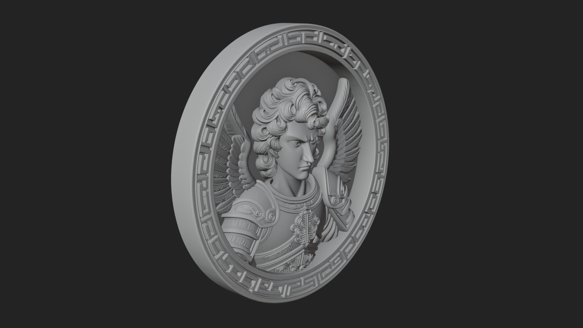 Armored Archangel Oval Plaque Design 4 3D Print Model 3D Model