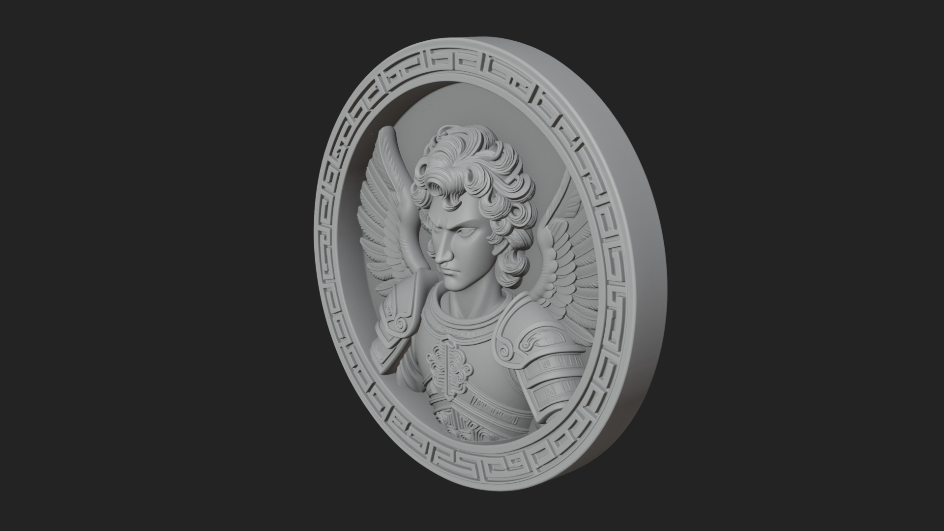 Armored Archangel Oval Plaque Design 4 3D Print Model 3D Model